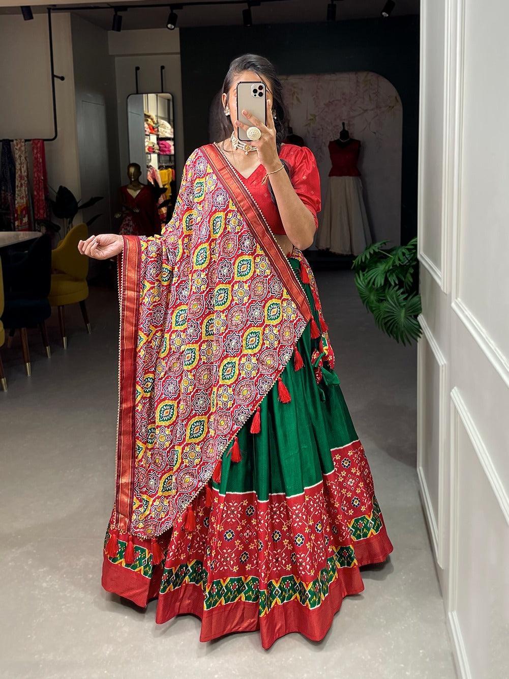 Navaratri Special Dola Silk Lehenga Work Printed with foil work (unstiched blouse)17296N - Griiham