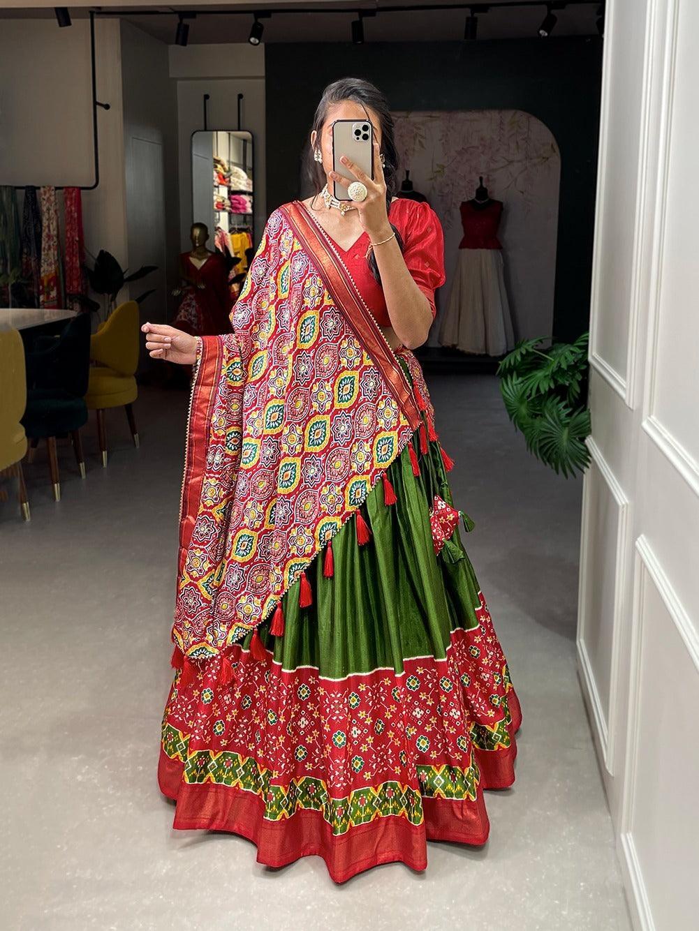 Navaratri Special Dola Silk Lehenga Work Printed with foil work (unstiched blouse)17296N - Griiham