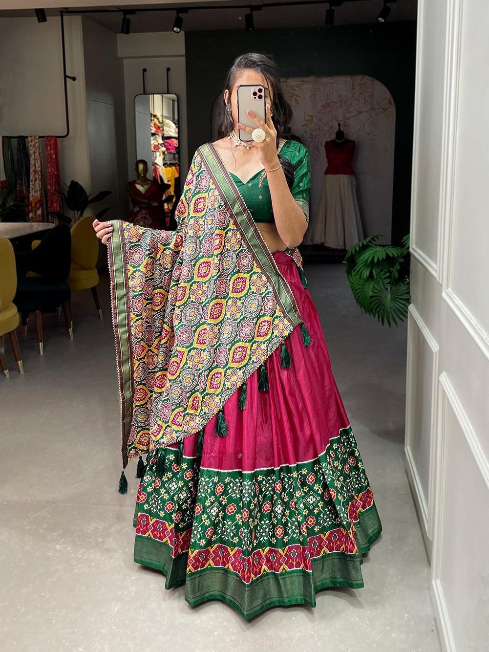 Navaratri Special Dola Silk Lehenga Work Printed with foil work (unstiched blouse)17296N - Griiham