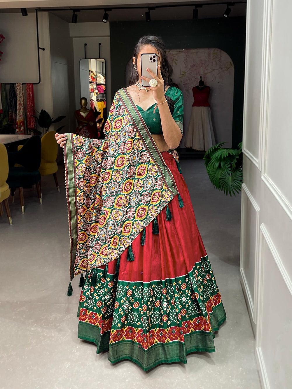 Navaratri Special Dola Silk Lehenga Work Printed with foil work (unstiched blouse)17296N - Griiham