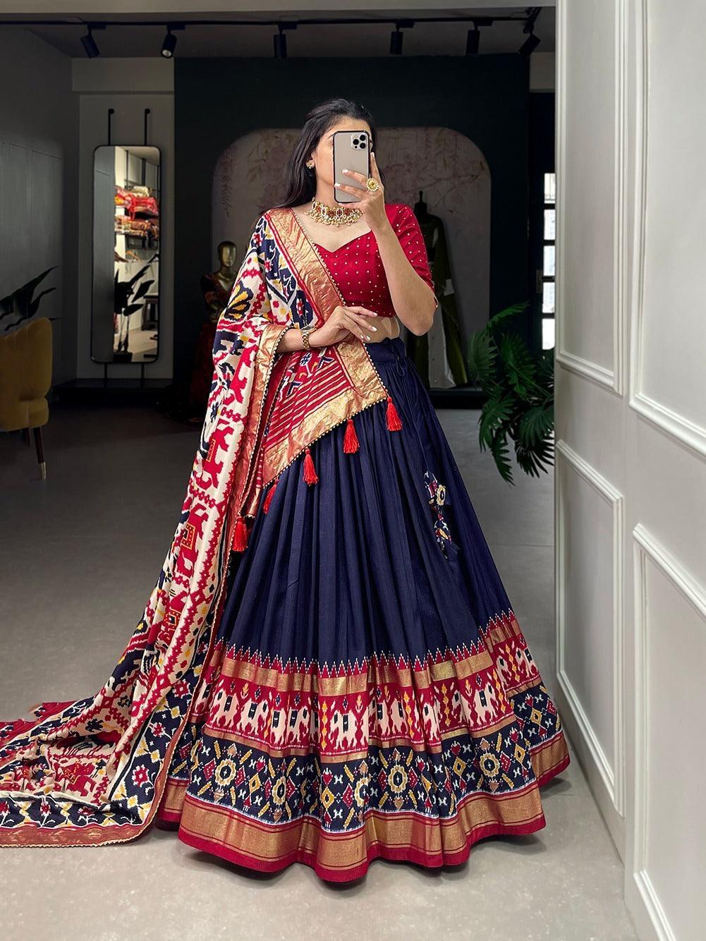 Navaratri Special Semi Tussar silk lehenga(unstiched blouse) for festive season 17205N - Griiham