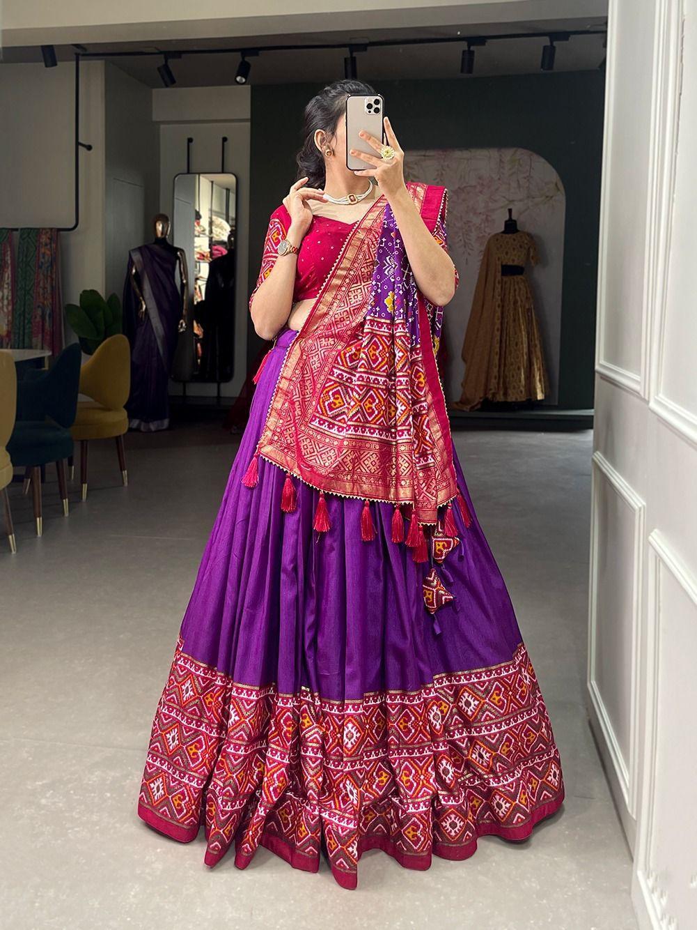 Patola Print with Gotta Patti Lace Border (unstiched blouse)Lehenga 17200N - Griiham