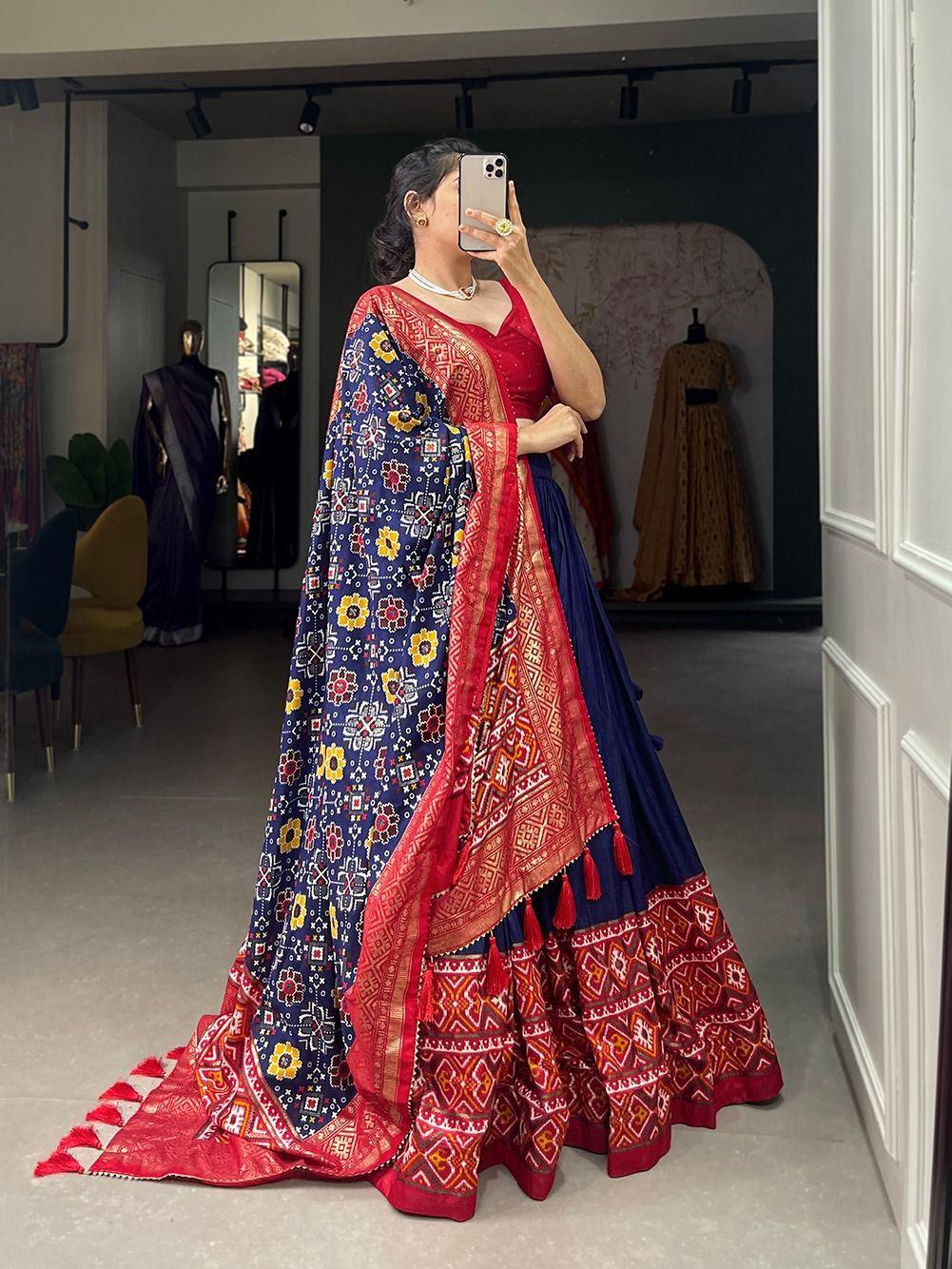 Patola Print with Gotta Patti Lace Border (unstiched blouse)Lehenga 17200N - Griiham