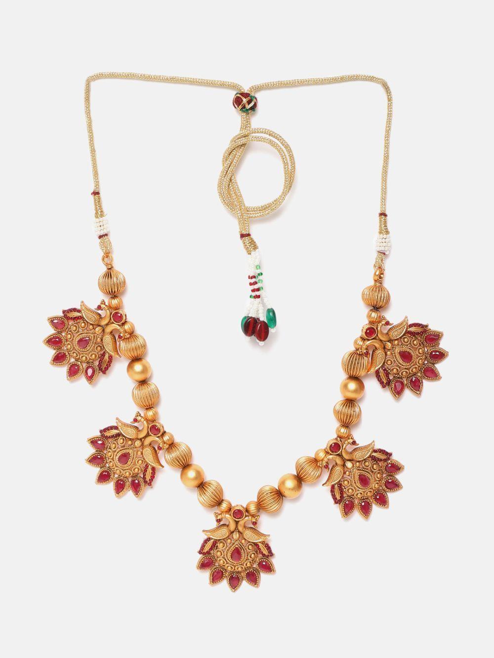 Peacock Motif Red/Maroon stones necklace 5079N