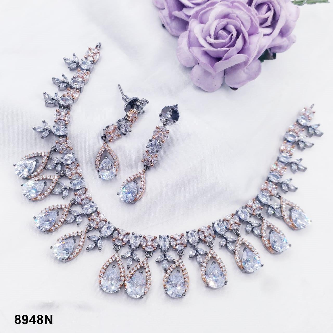 Premium White Gold Plated with sparkling White CZ stones Designer Necklace Set 8948N-Necklace Set-Griiham-Griiham