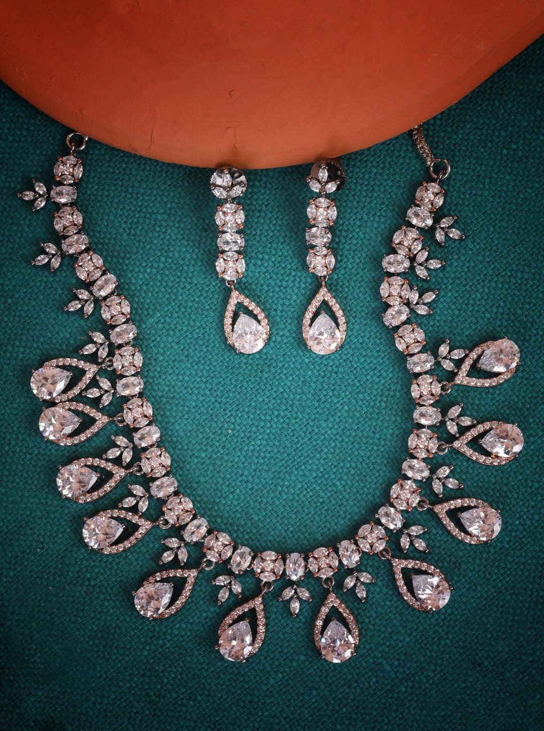 Premium 3 tone White black and rose Gold Plated with sparkling White CZ stones Designer Necklace Set 8948N - Griiham