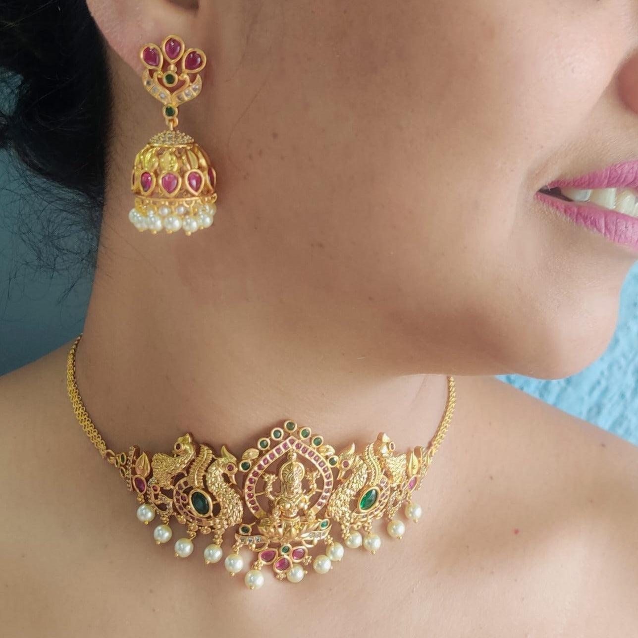 Premium Antique Gold Finish Laxmi Motif choker - Griiham