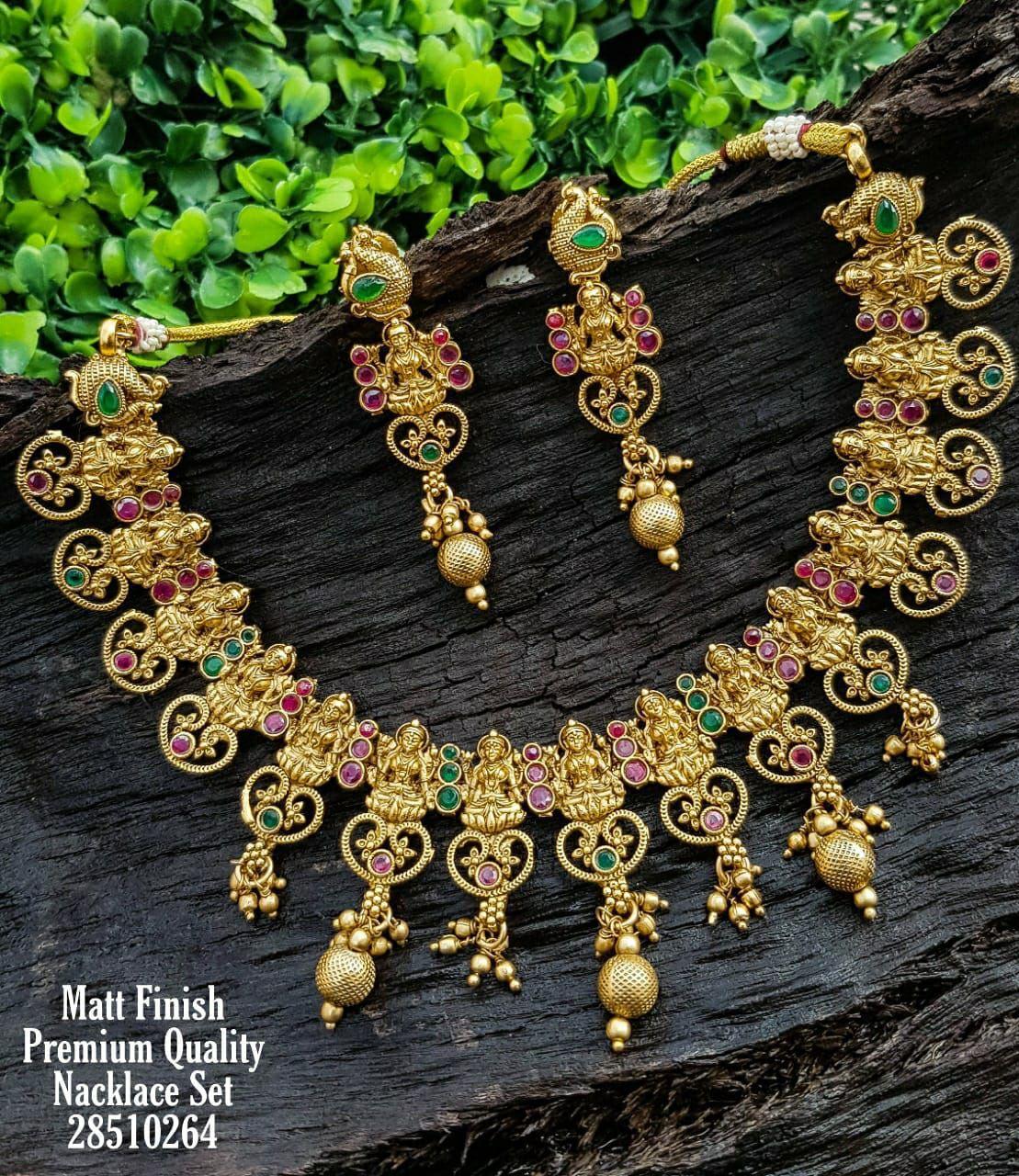 Premium Antique Gold Finish Laxmi motif with Leaf Pattern