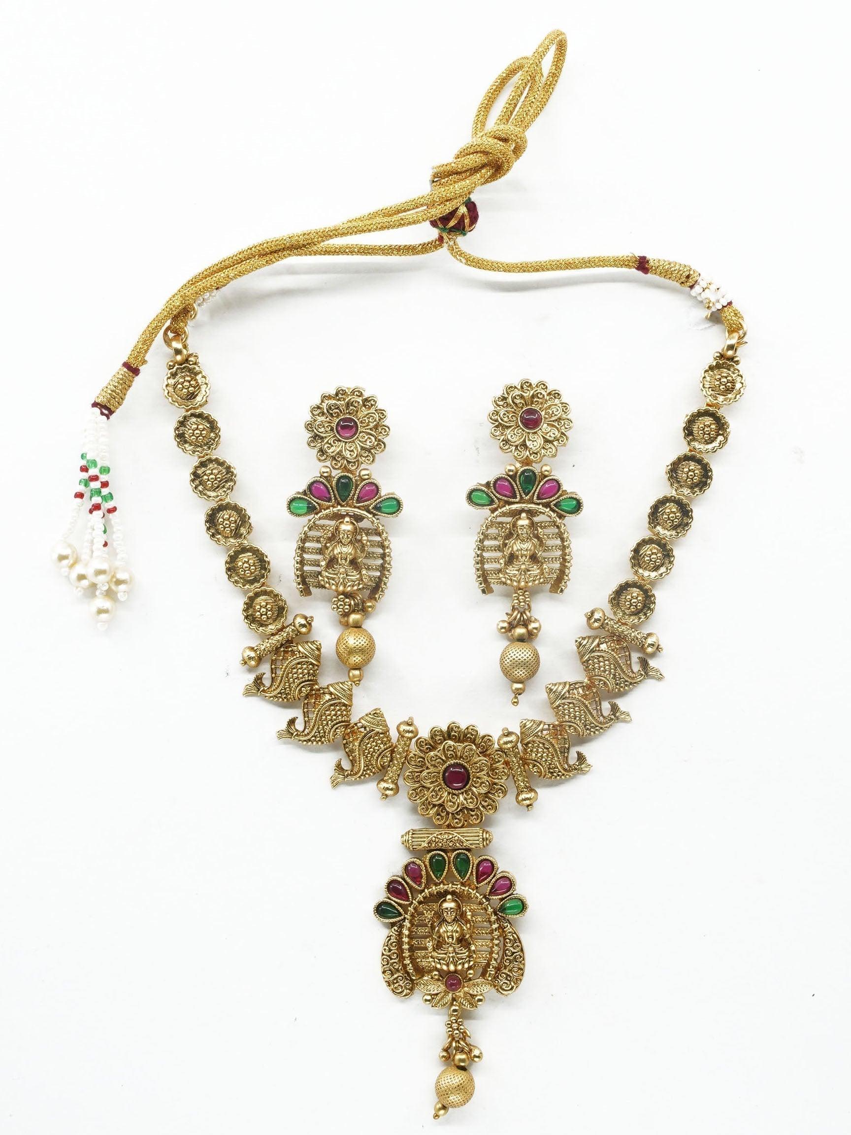 Premium Antique Gold Finish Laxmi necklace - Griiham