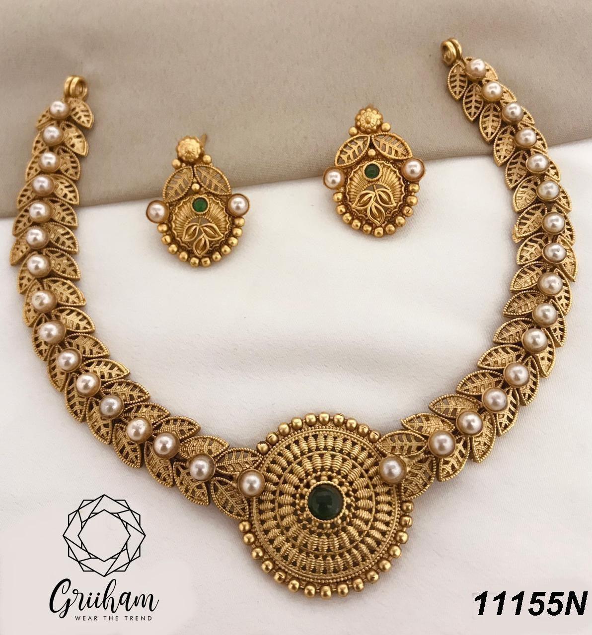 Premium Antique Gold Finish Necklace Set 11155N - Griiham