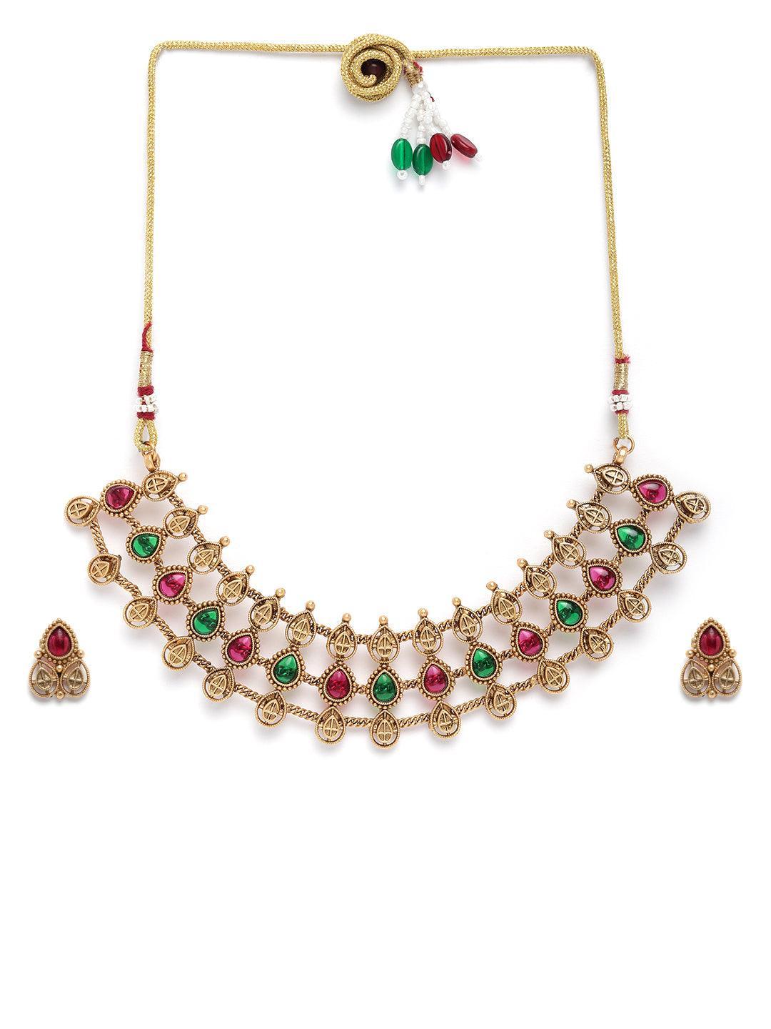 Premium Collection Elegant Ruby and emerald Multicolor Necklace Set - Griiham