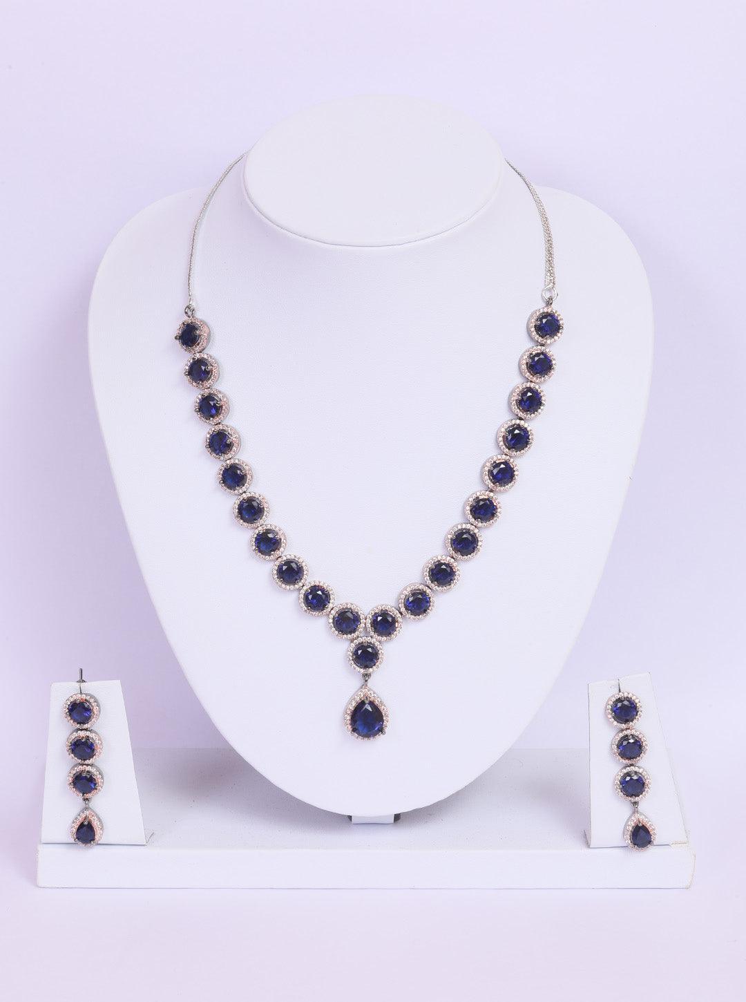 Premium Dual Tone of Black and Rose, studded with sparkling Blue and White CZ stones designer Necklace Set 8937N - Griiham