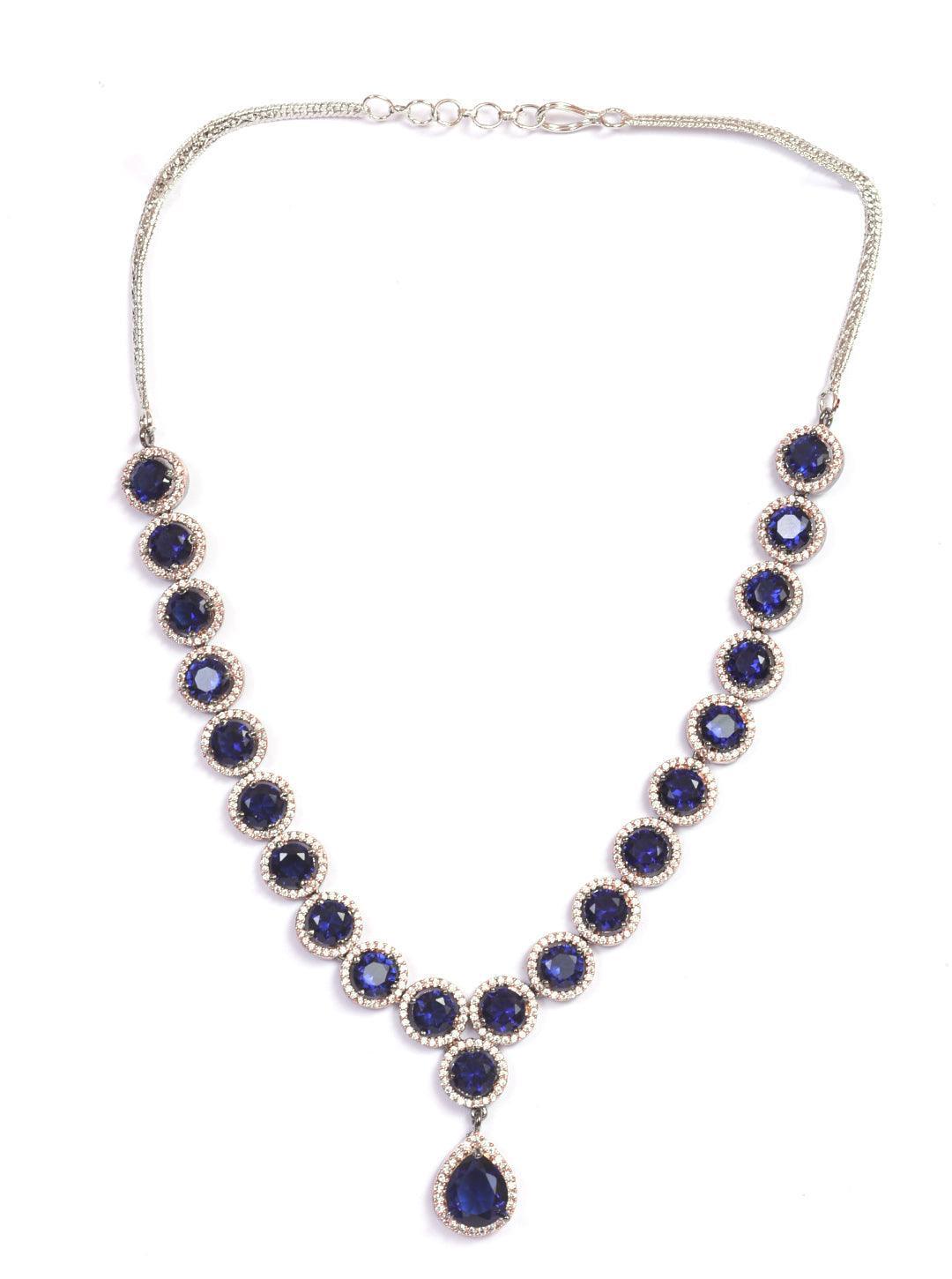 Premium Dual Tone of Black and Rose, studded with sparkling Blue and White CZ stones designer Necklace Set 8937N - Griiham