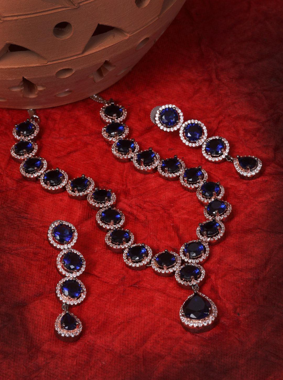 Premium Dual Tone of Black and Rose, studded with sparkling Blue and White CZ stones designer Necklace Set 8937N - Griiham