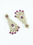 Premium Faint Gold Polish Jhumki Earrings with Mirror Stones and Purple Stone 11748N - Griiham