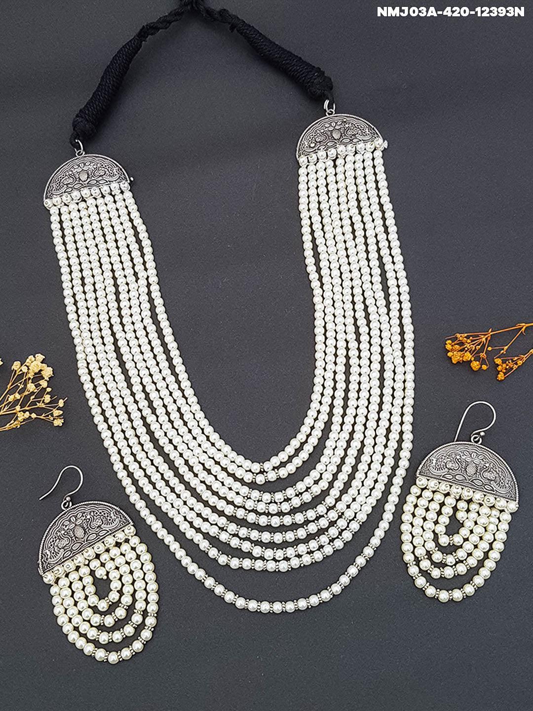 Premium German Silver Long Pearl Mala Set