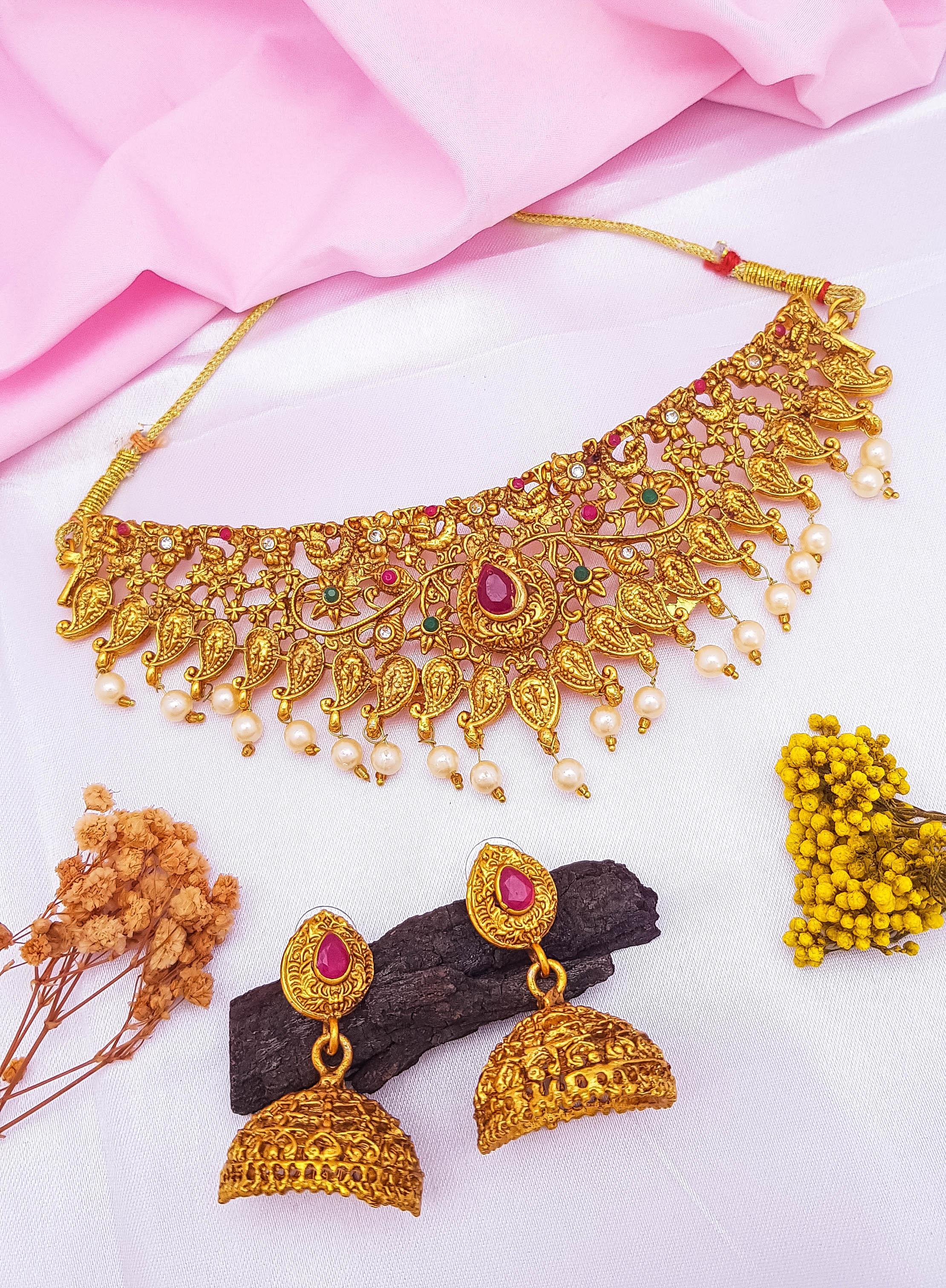 Premium Gold Bridal Choker Necklace Set