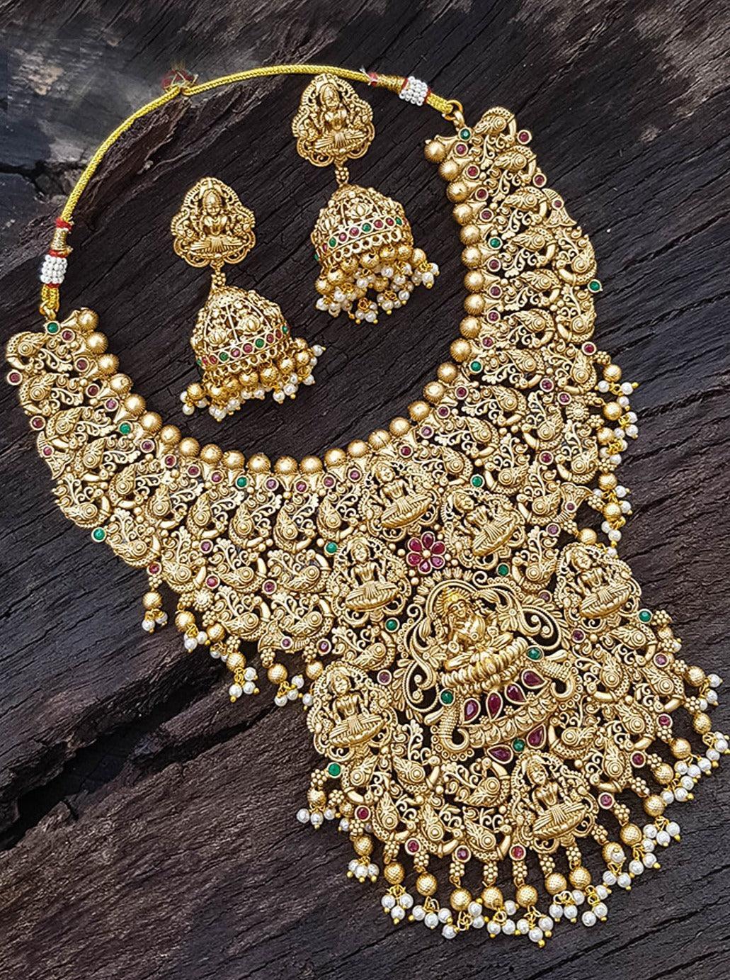 Premium Gold Finish Authentic Temple Design Bridal Necklace set