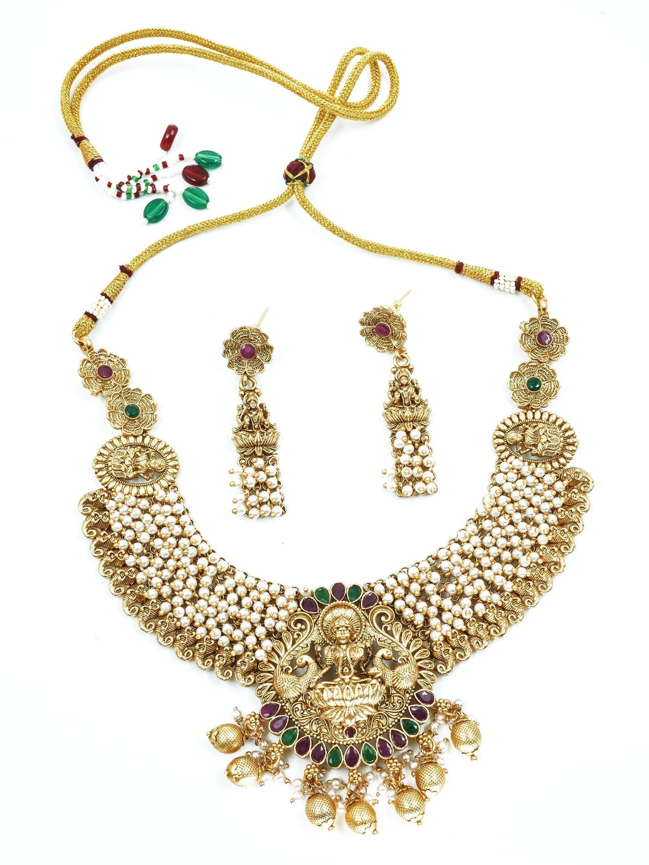 Premium Gold Finish Authentic Temple Design Necklace set - Griiham