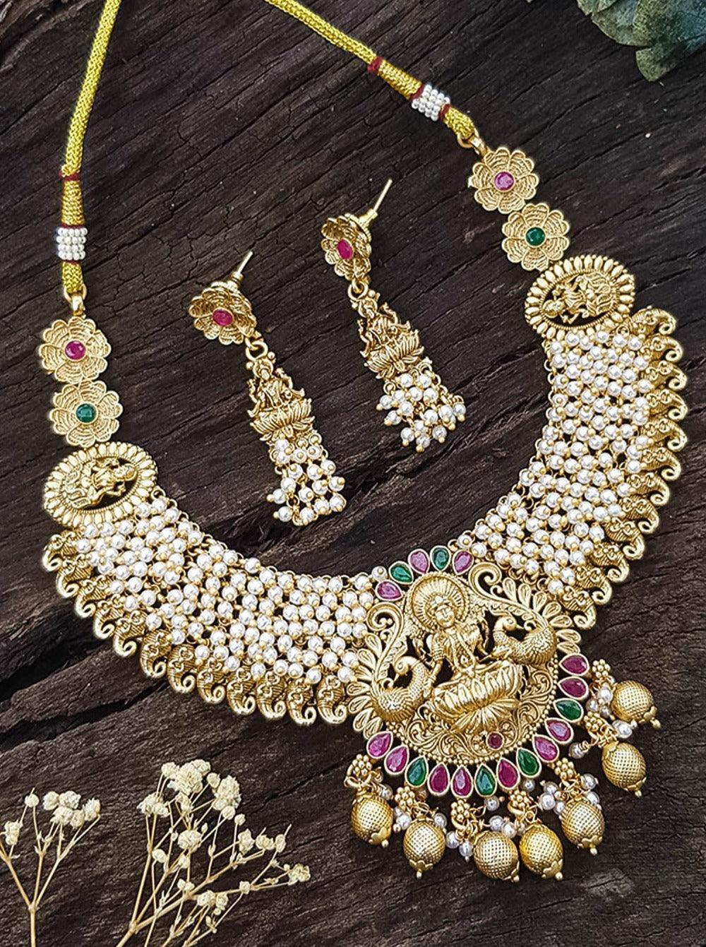 Premium Gold Finish Authentic Temple Design Necklace set