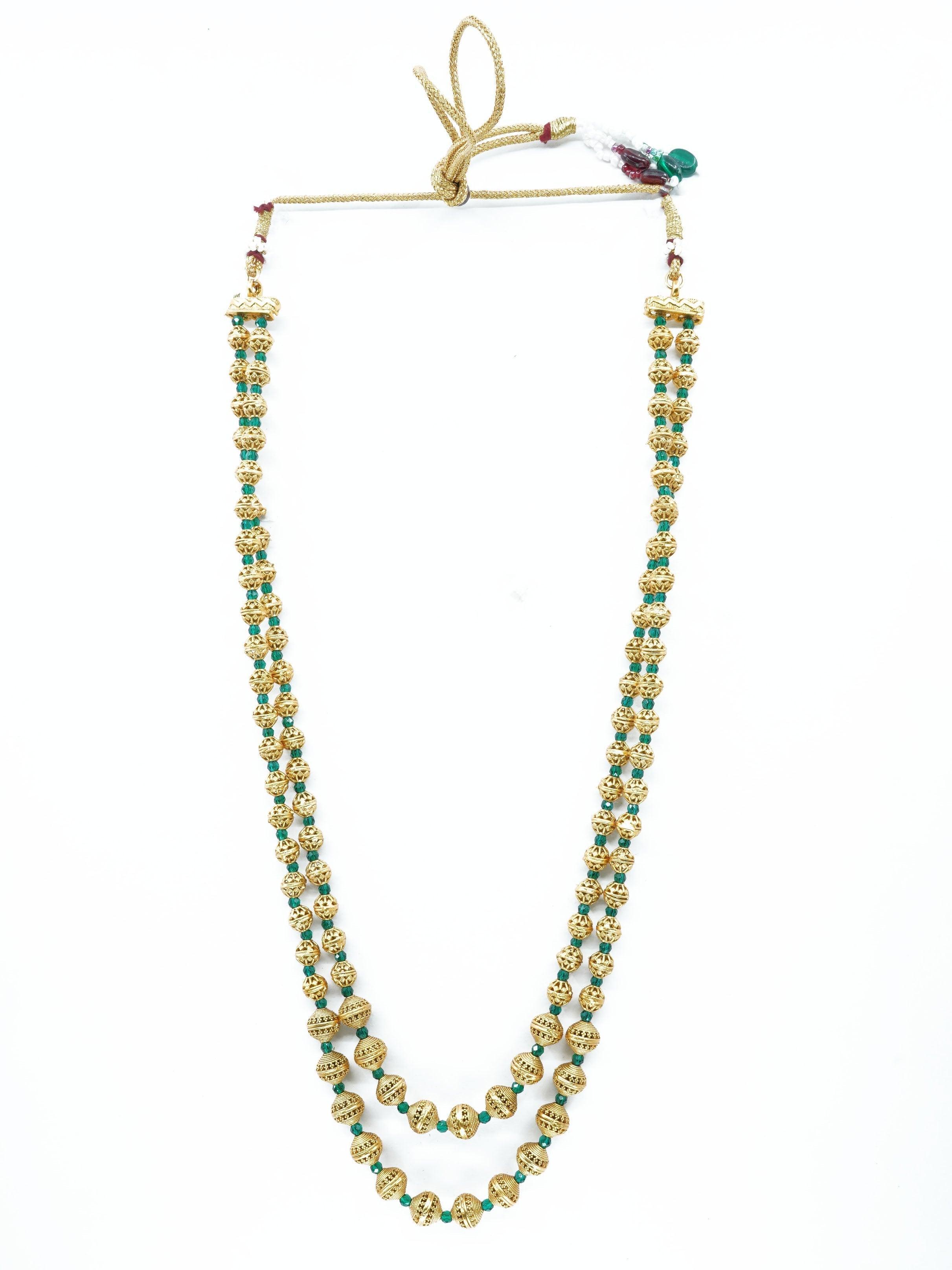 Premium Gold Finish Brass 1st quality Real Pearl / Coral / jade Chain with earrings 8722N - Griiham