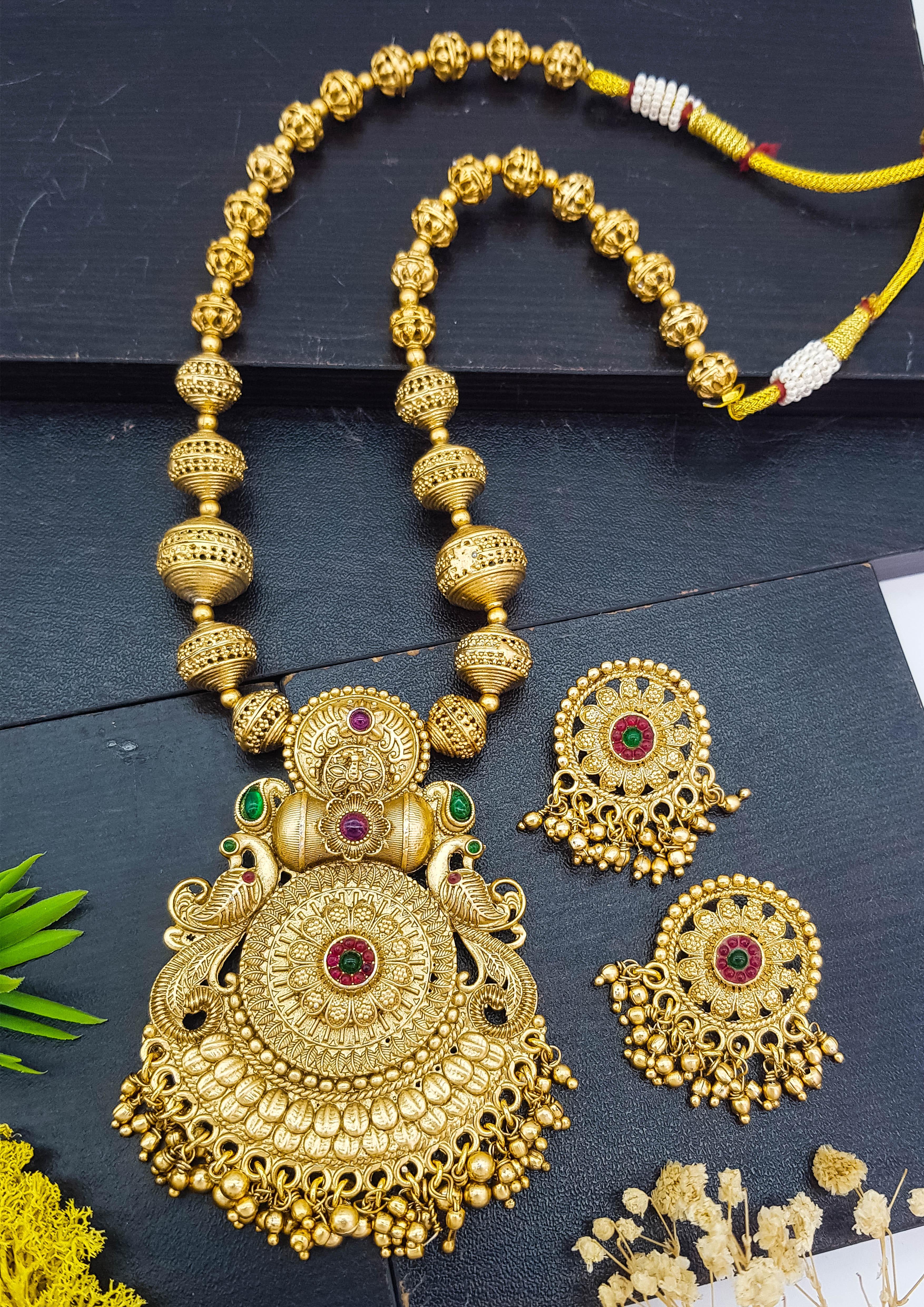 Premium Gold Finish Exclusive Pendent Set with Gundu and CZ Stones - Griiham