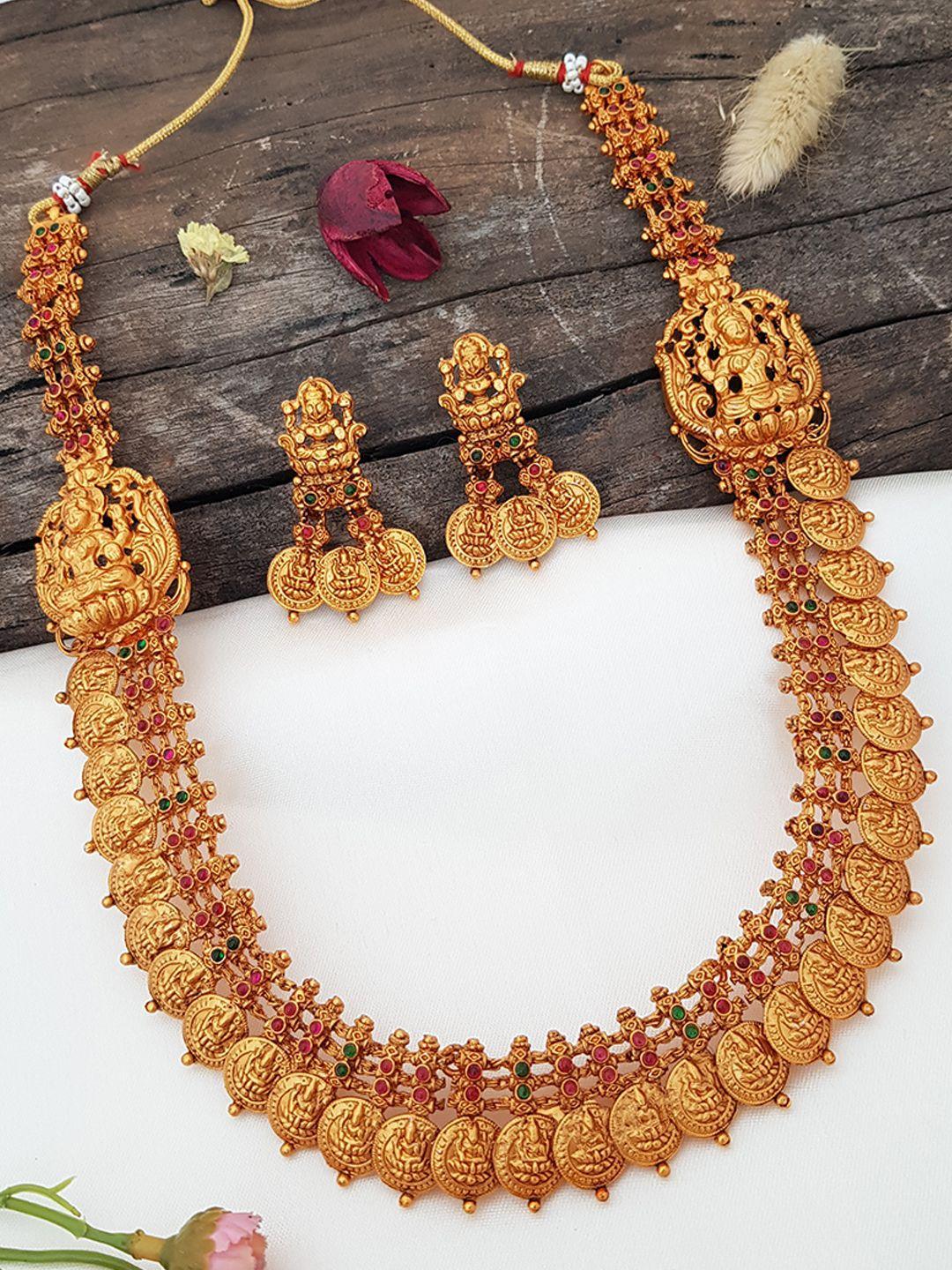 Premium Gold Finish Grand Laxmi Coin Necklace set with AD stone