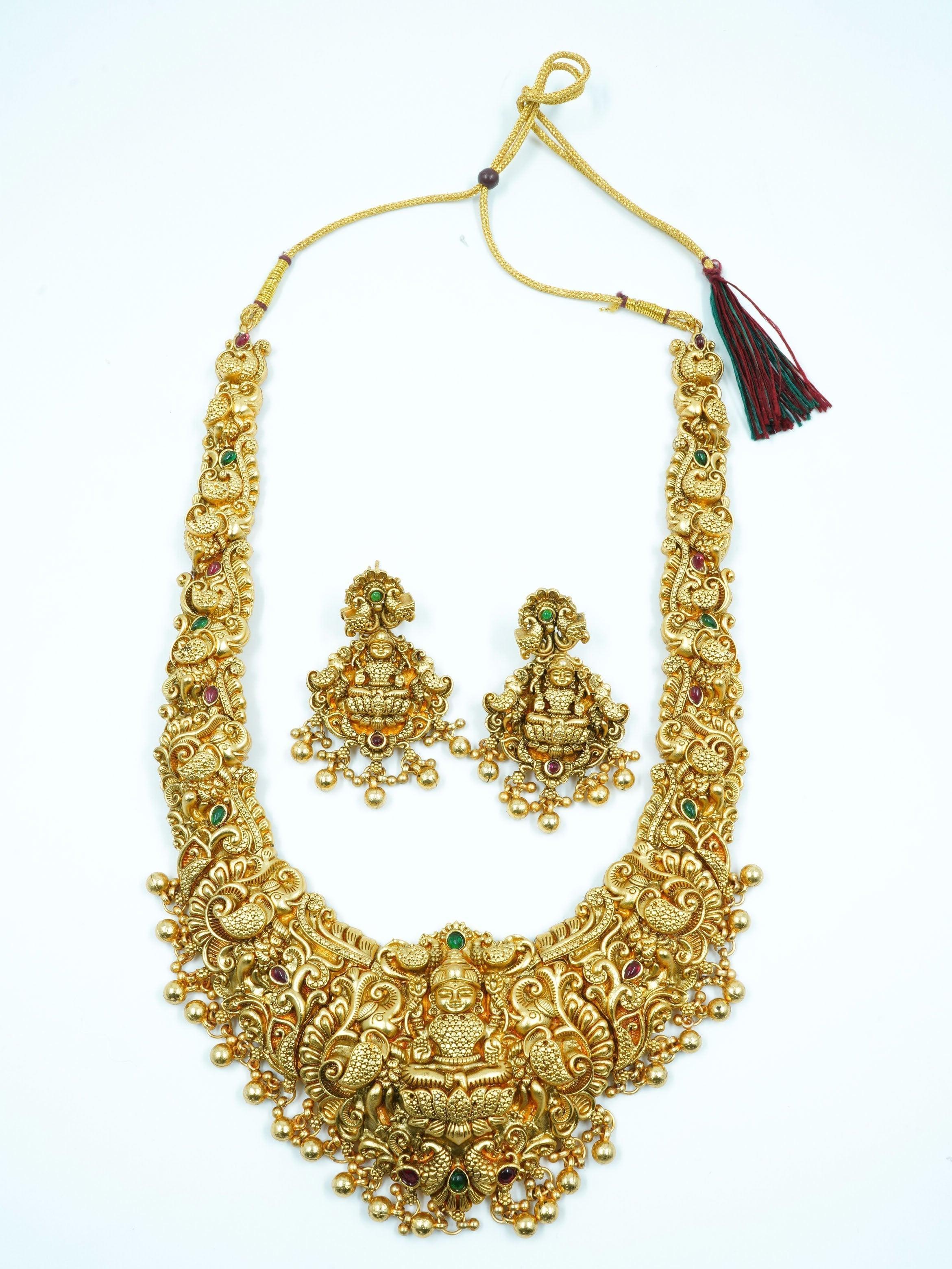 Premium Gold Finish Grand Laxmi necklace set 12781N - Griiham