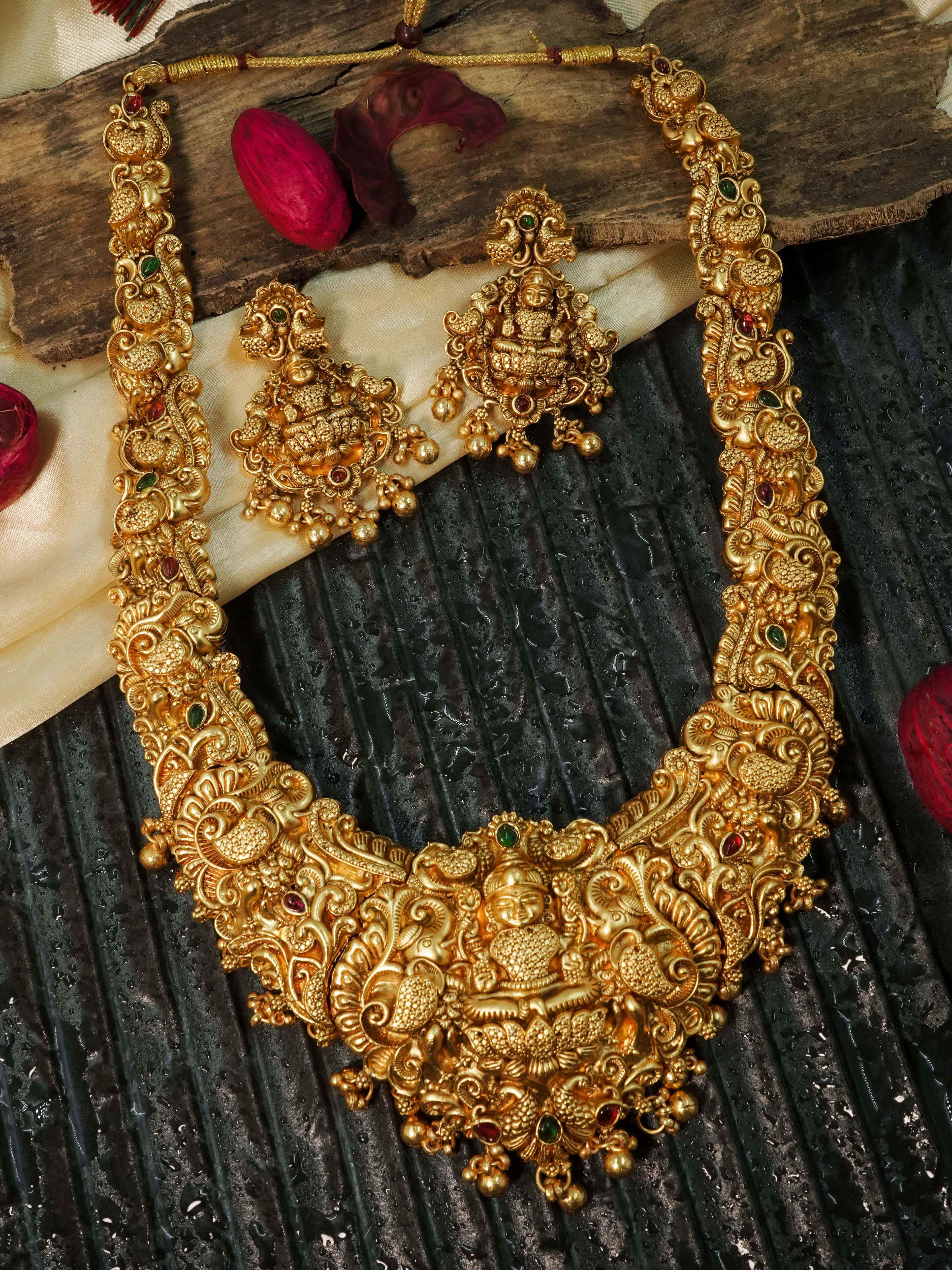 Premium Gold Finish Grand Laxmi necklace set 12781N - Griiham