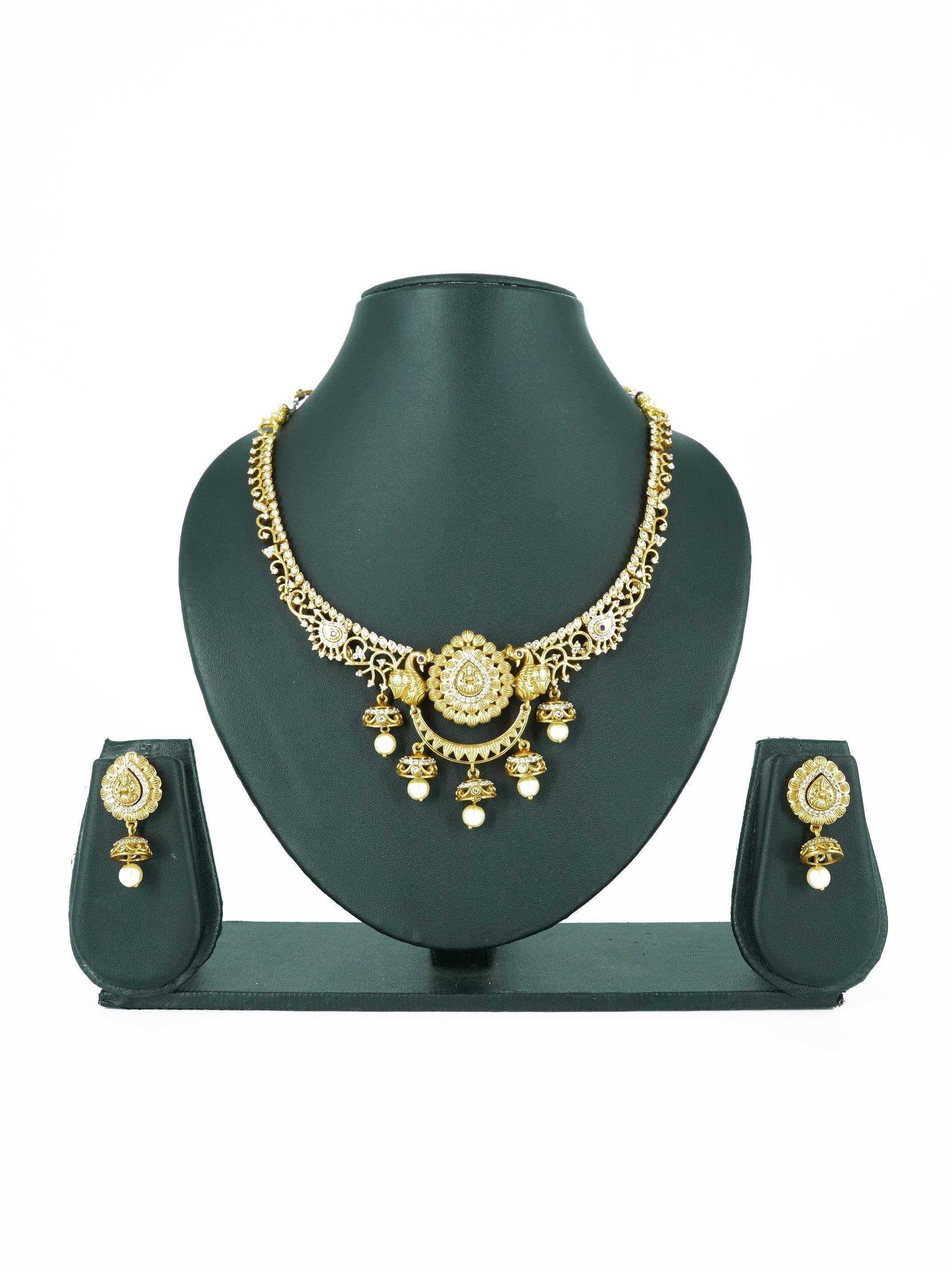 Premium Gold Finish Interchangeable (3 colours) AD Necklace Set - Griiham