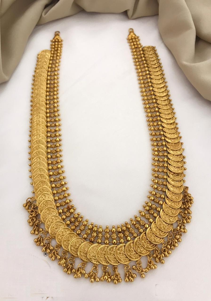 Premium Gold Finish Kasu necklace with ghungroo 10841N - Griiham