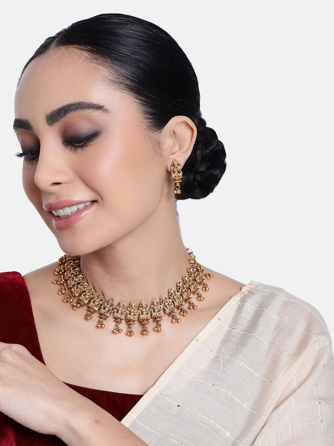 Premium Gold Finish Laxmi Necklace set - Griiham