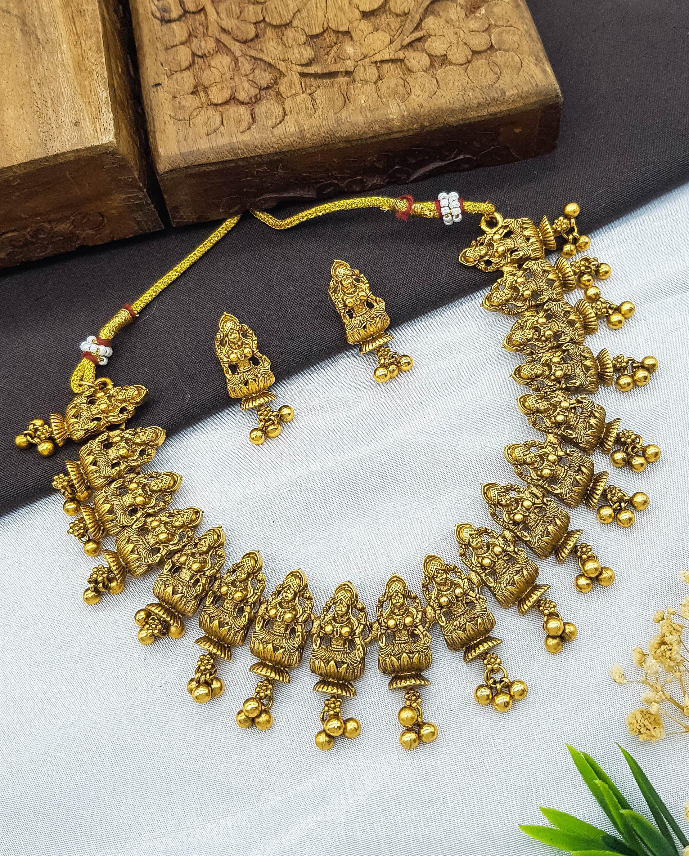 Premium Gold Finish Laxmi Necklace set