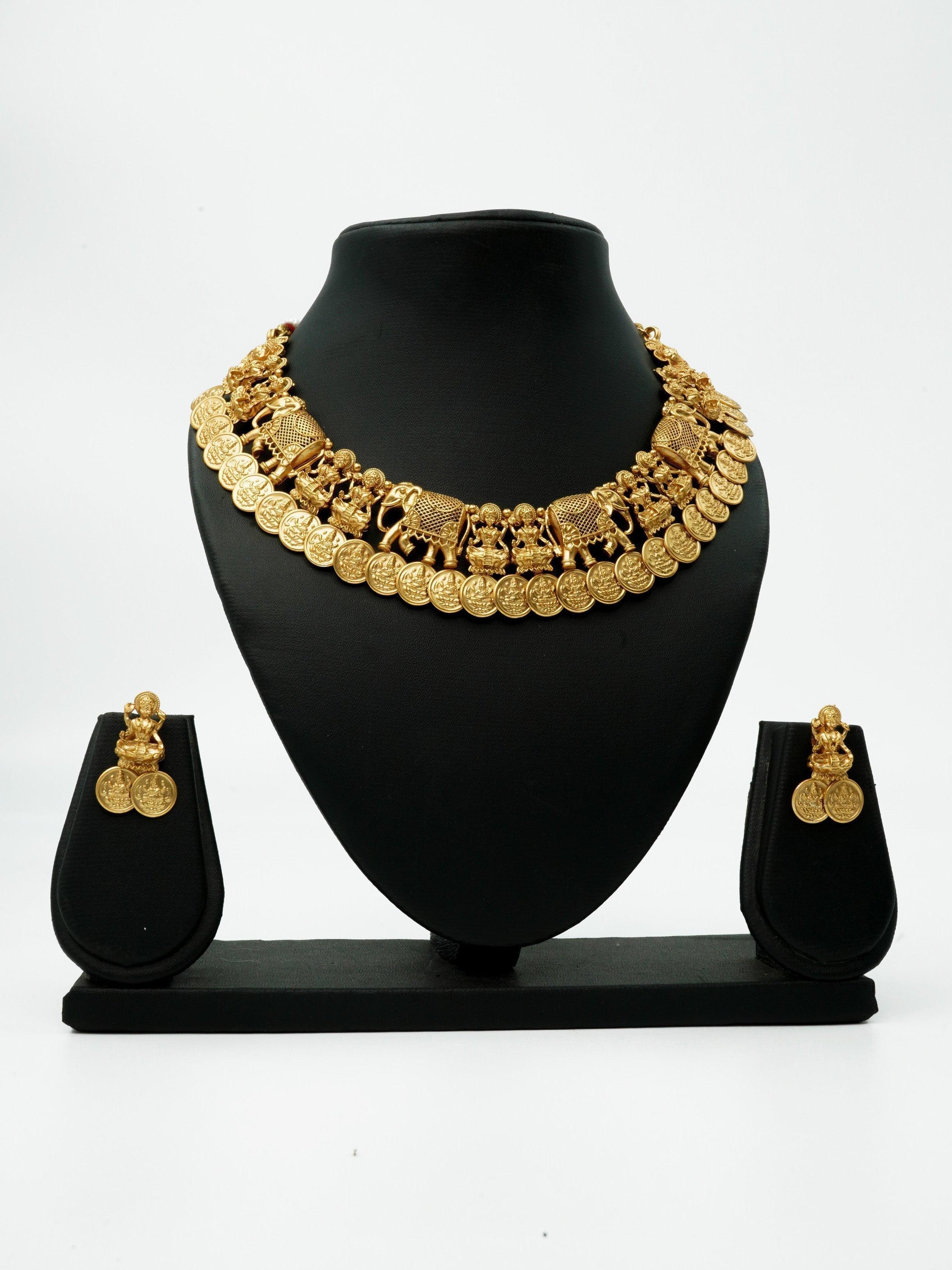 Premium Gold Finish Laxmi devi Short Necklace set 9895N - Griiham