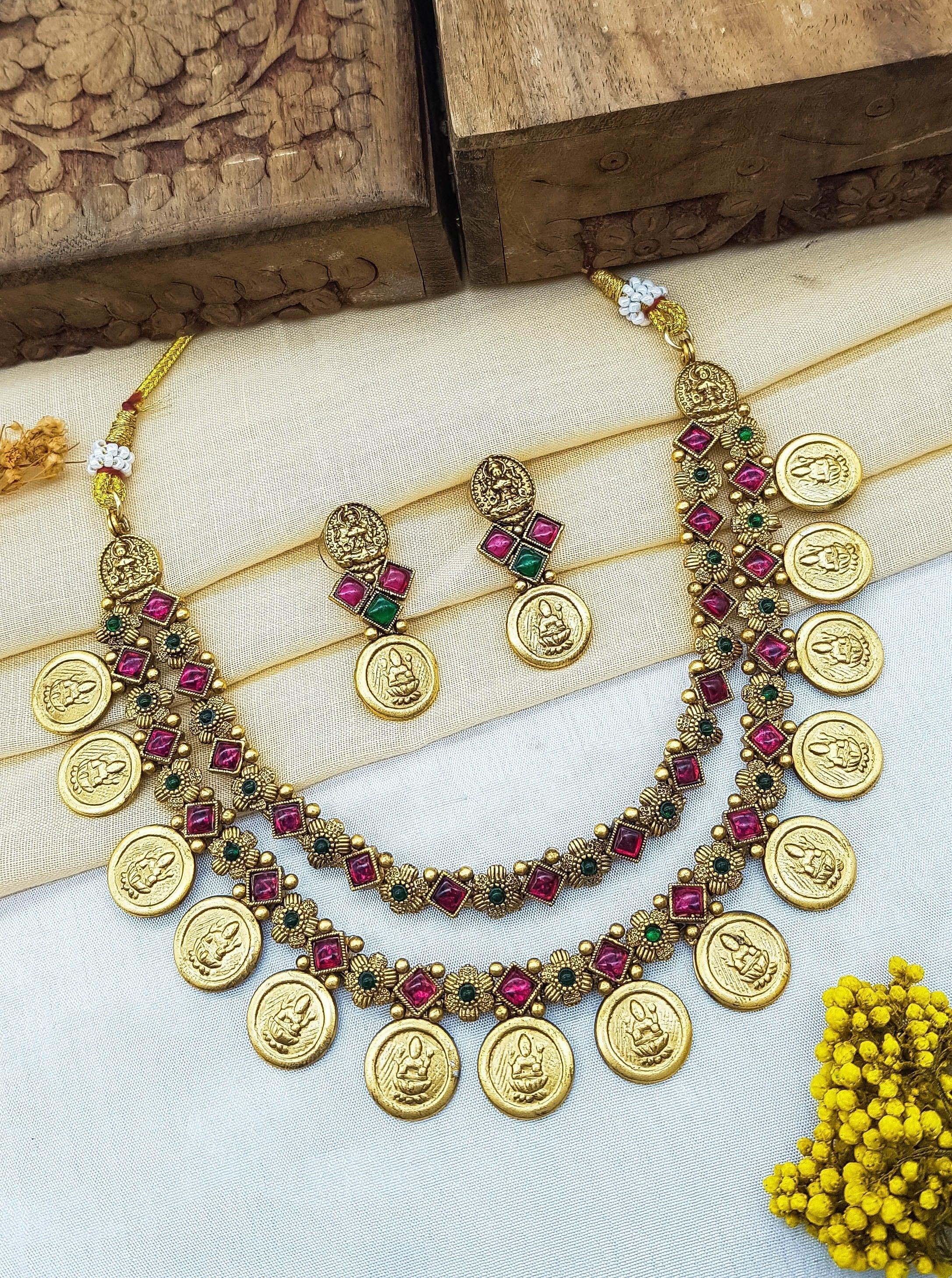 Premium Gold Finish Layered Coin Necklace set