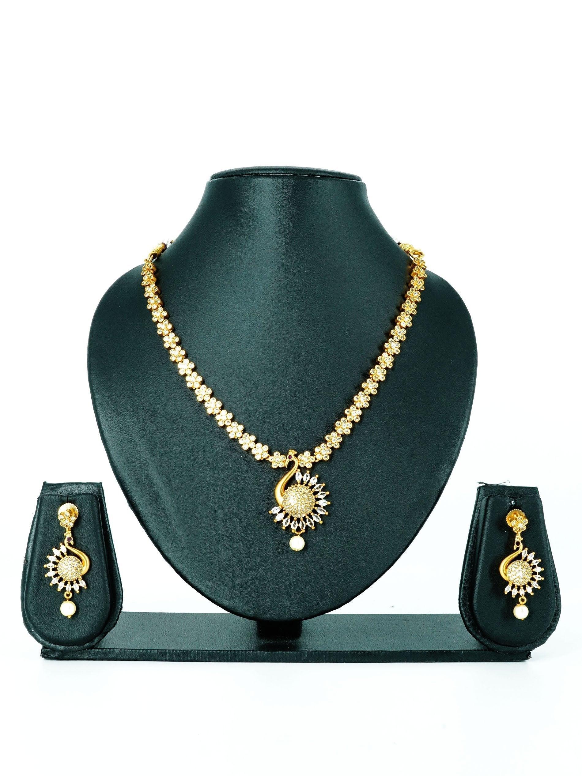 Premium Gold Finish Peacock Necklace with CZ Stones in diff colours 12889N-1 - Griiham