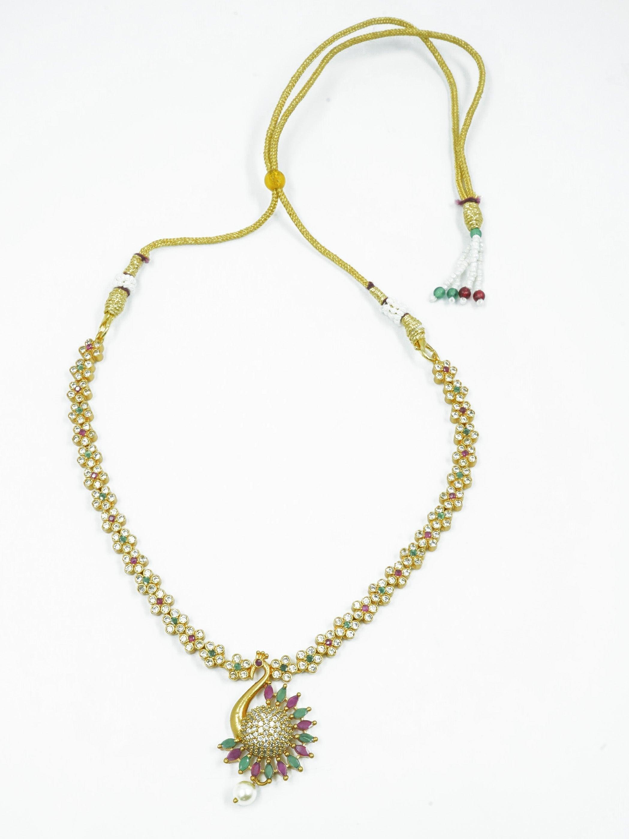 Premium Gold Finish Peacock Necklace with CZ Stones in diff colours 12889N-1 - Griiham