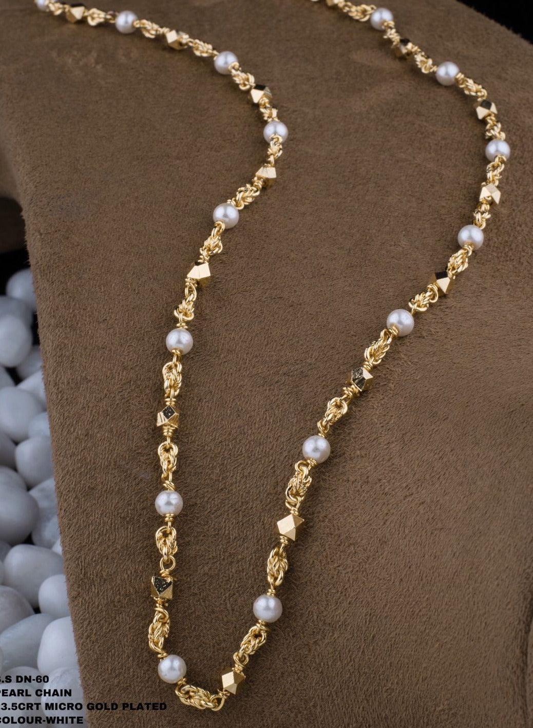 Premium Gold Finish Real Coral / Pearl / Jade Chain 30 inches 6746N