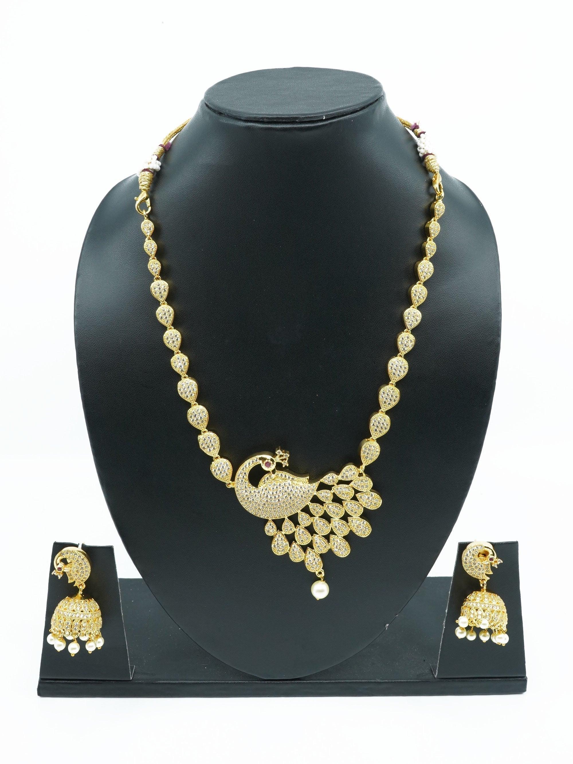 Premium Gold Finish Sayara Collection CZ Studded Necklace Set - Griiham