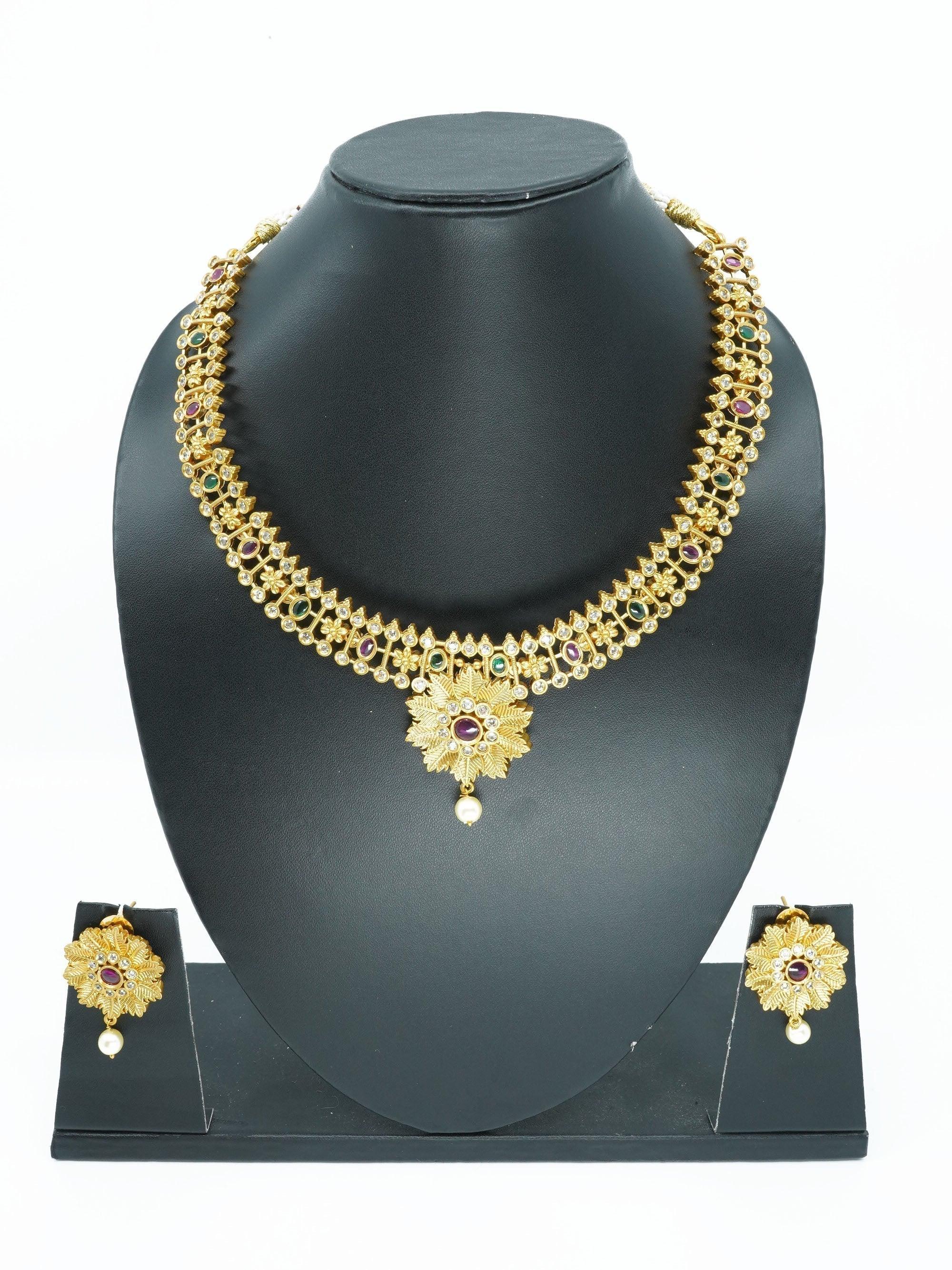 Premium Gold Finish Sayara Collection CZ Studded bestseller Necklace Set - Griiham