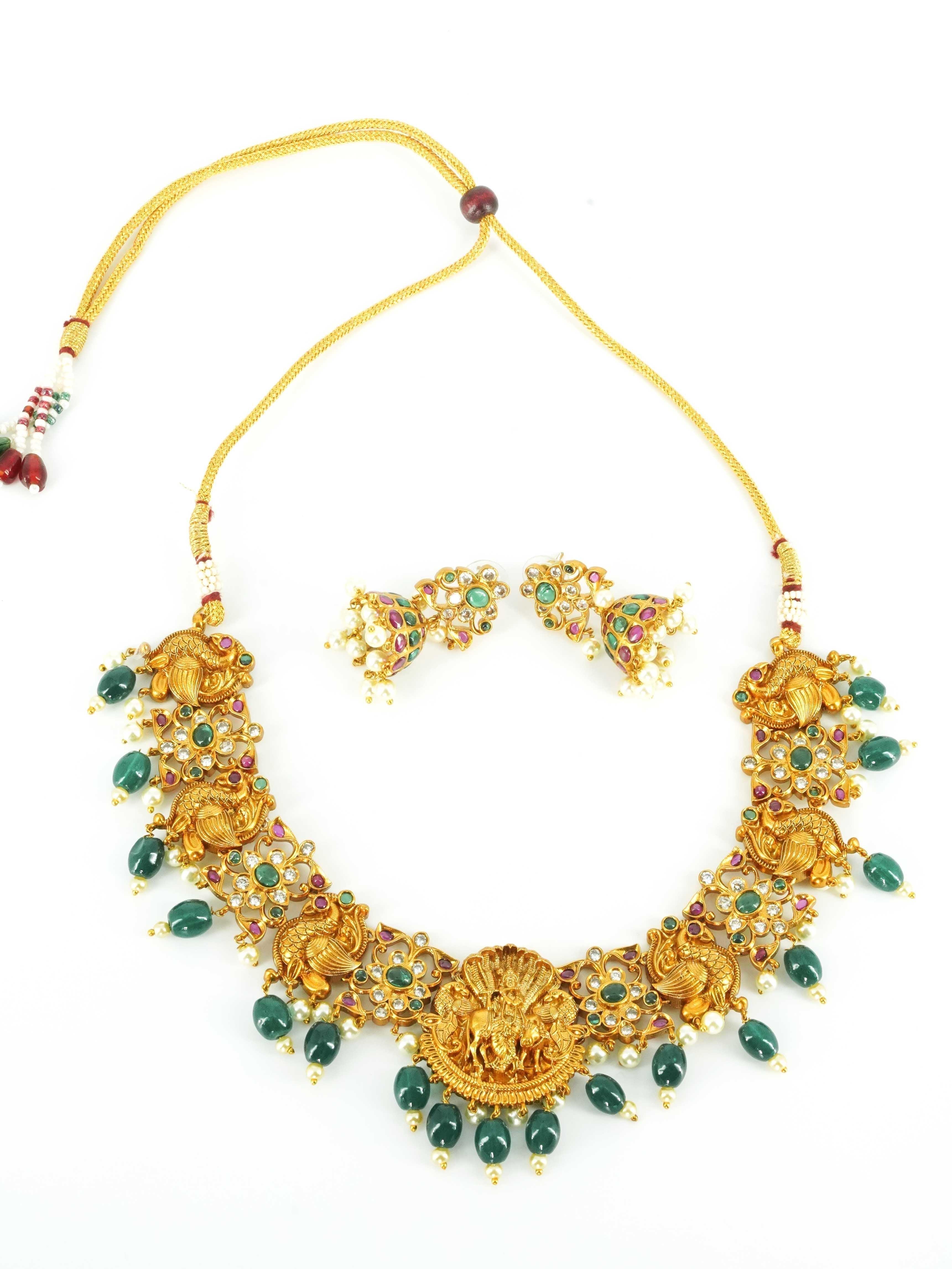 Premium Gold Finish Sayara Collection Exclusive Krishna Necklace set - Griiham