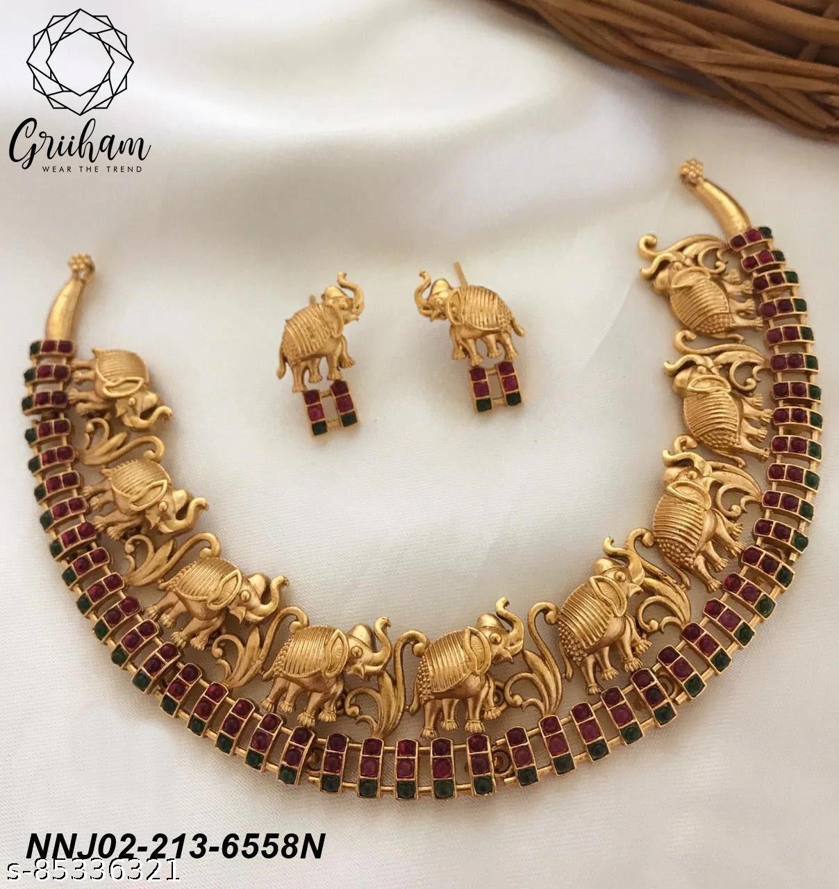 Premium Gold Finish Trending Necklace set with cz stones and Ruby emeral - Griiham