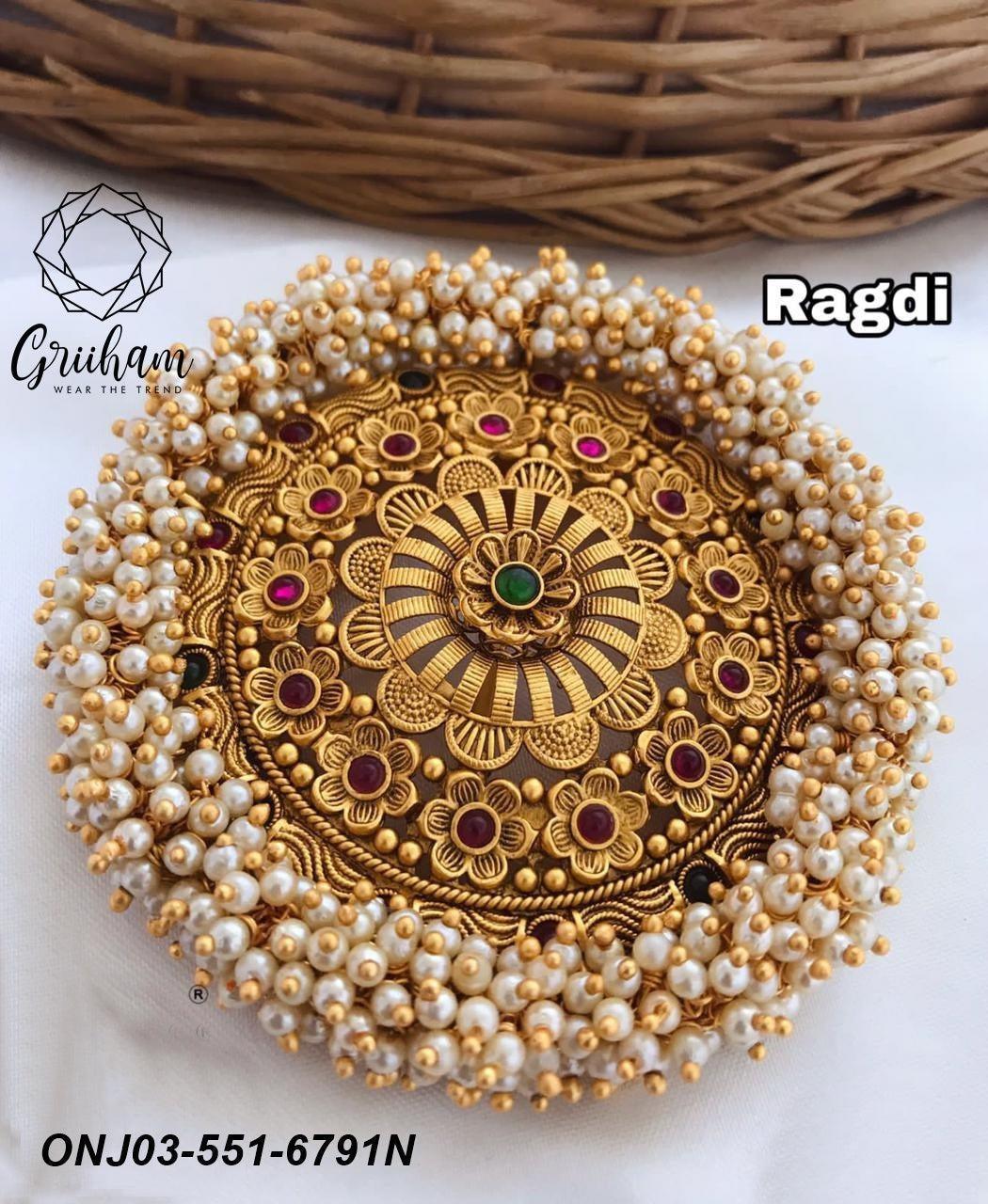 Premium Gold Finish guaranteed quality Bun Hair Clip /Hair Pin (Rakhdi) with pearls AD Stones 6791N