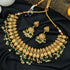 Premium Gold Finish with emerald balls Short Necklace Set 9433N - Griiham