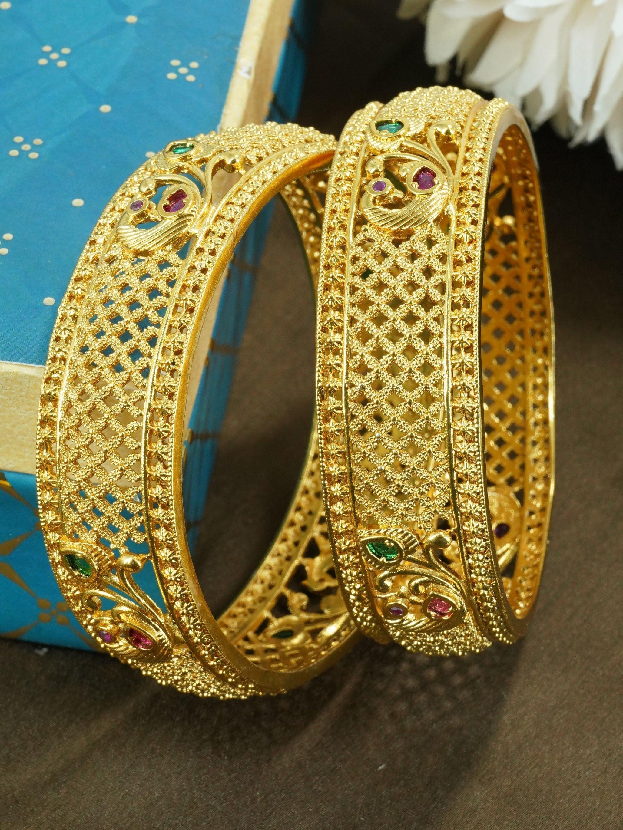 Premium Gold Plated Bestseller Multicolour Set of 2 broad bangles 11675C - Griiham