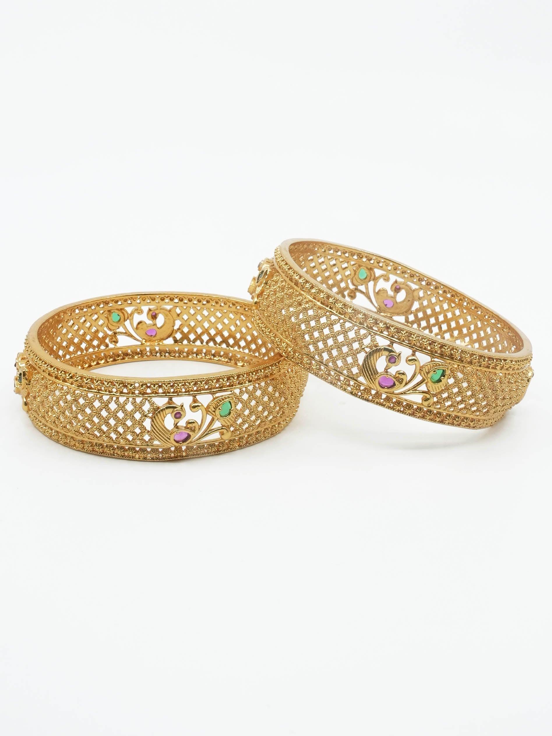 Premium Gold Plated Bestseller Multicolour Set of 2 broad bangles 11675C - Griiham