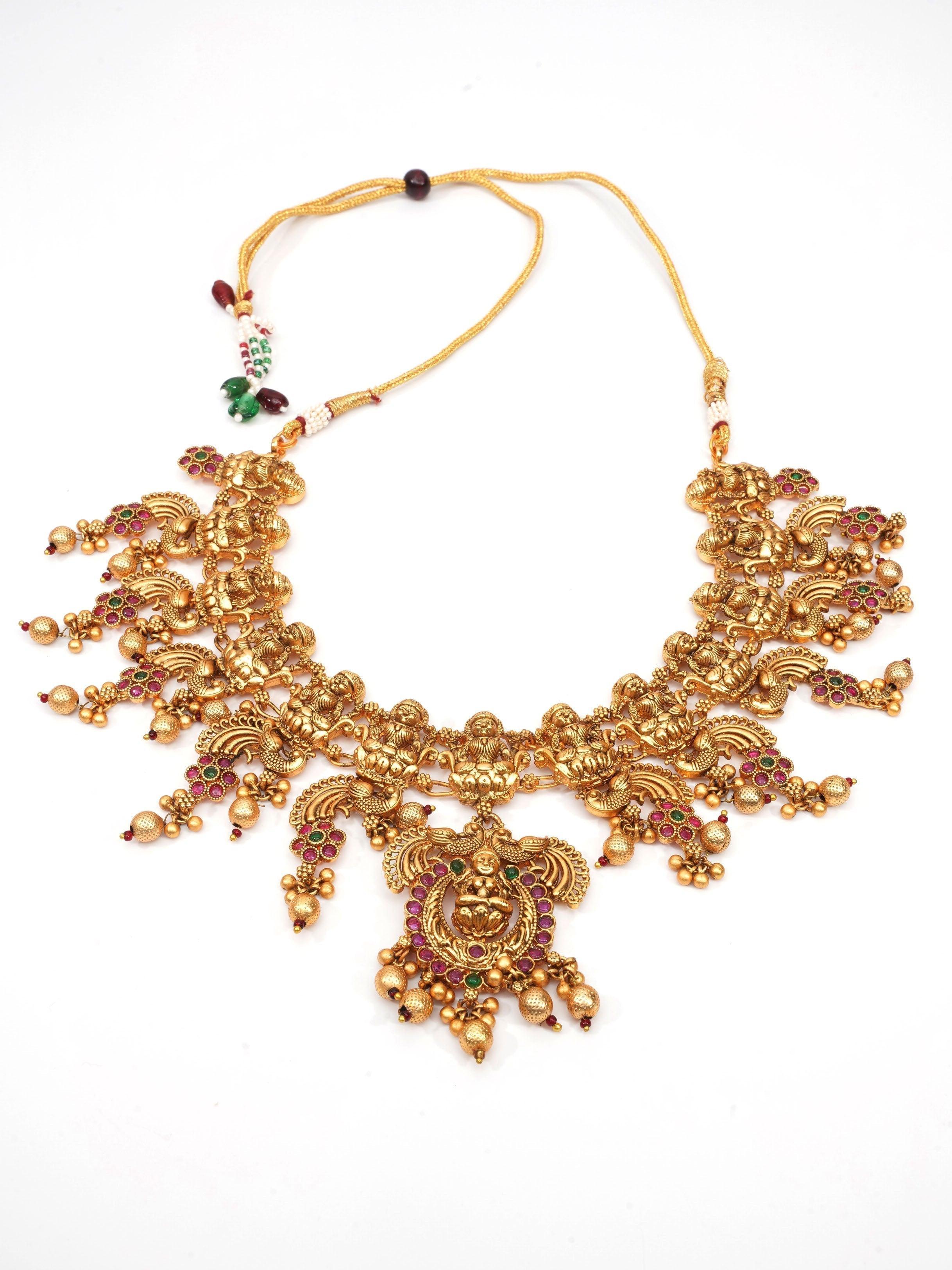 Premium Gold Plated Bridal Wear Laxmi Necklace Set 9259N - Griiham