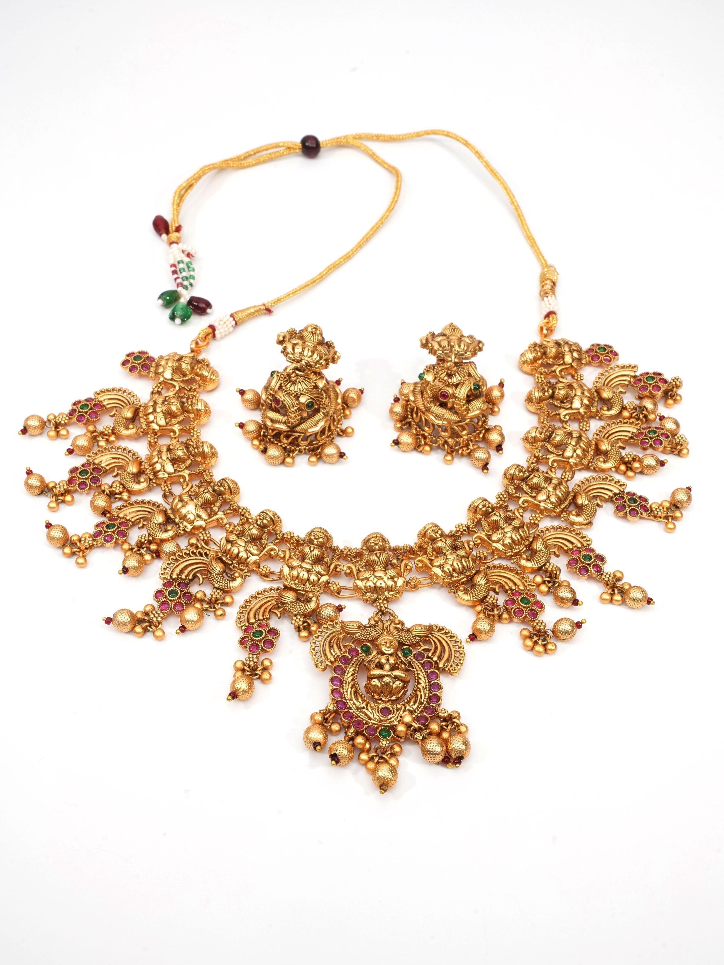 Premium Gold Plated Bridal Wear Laxmi Necklace Set 9259N - Griiham