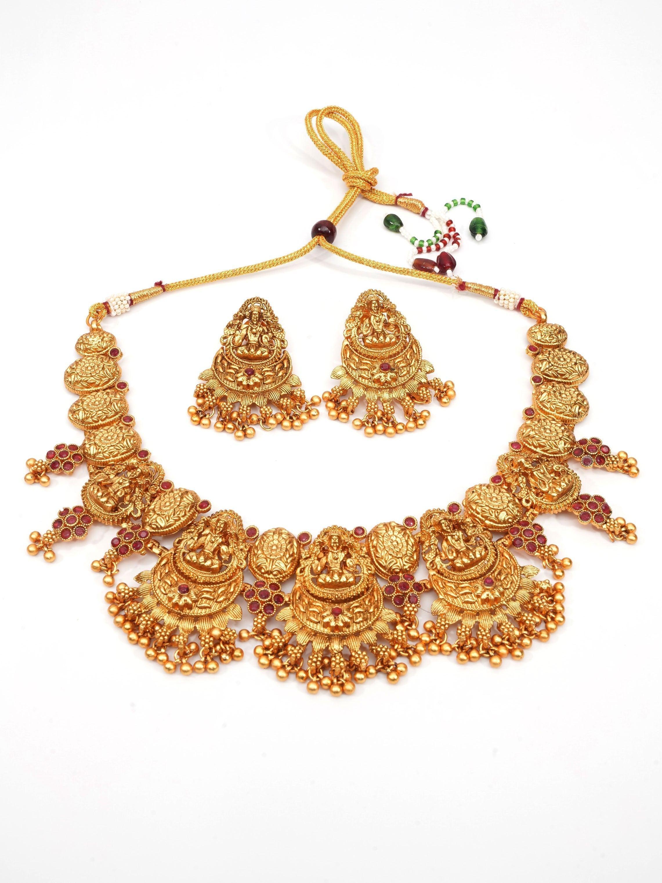 Premium Gold Plated Broad Heavy Laxmi Necklace set 7195N - Griiham