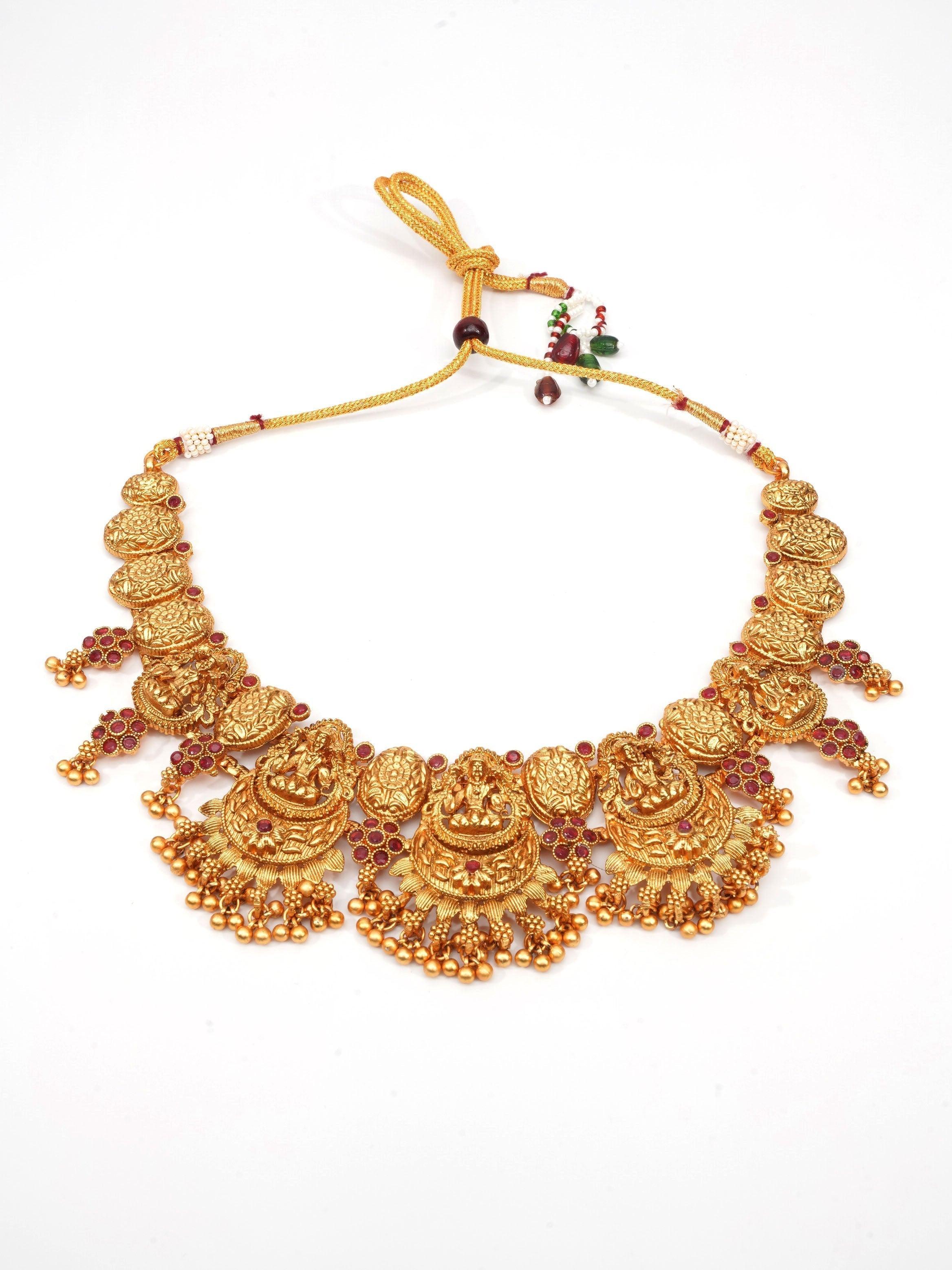 Premium Gold Plated Broad Heavy Laxmi Necklace set 7195N - Griiham